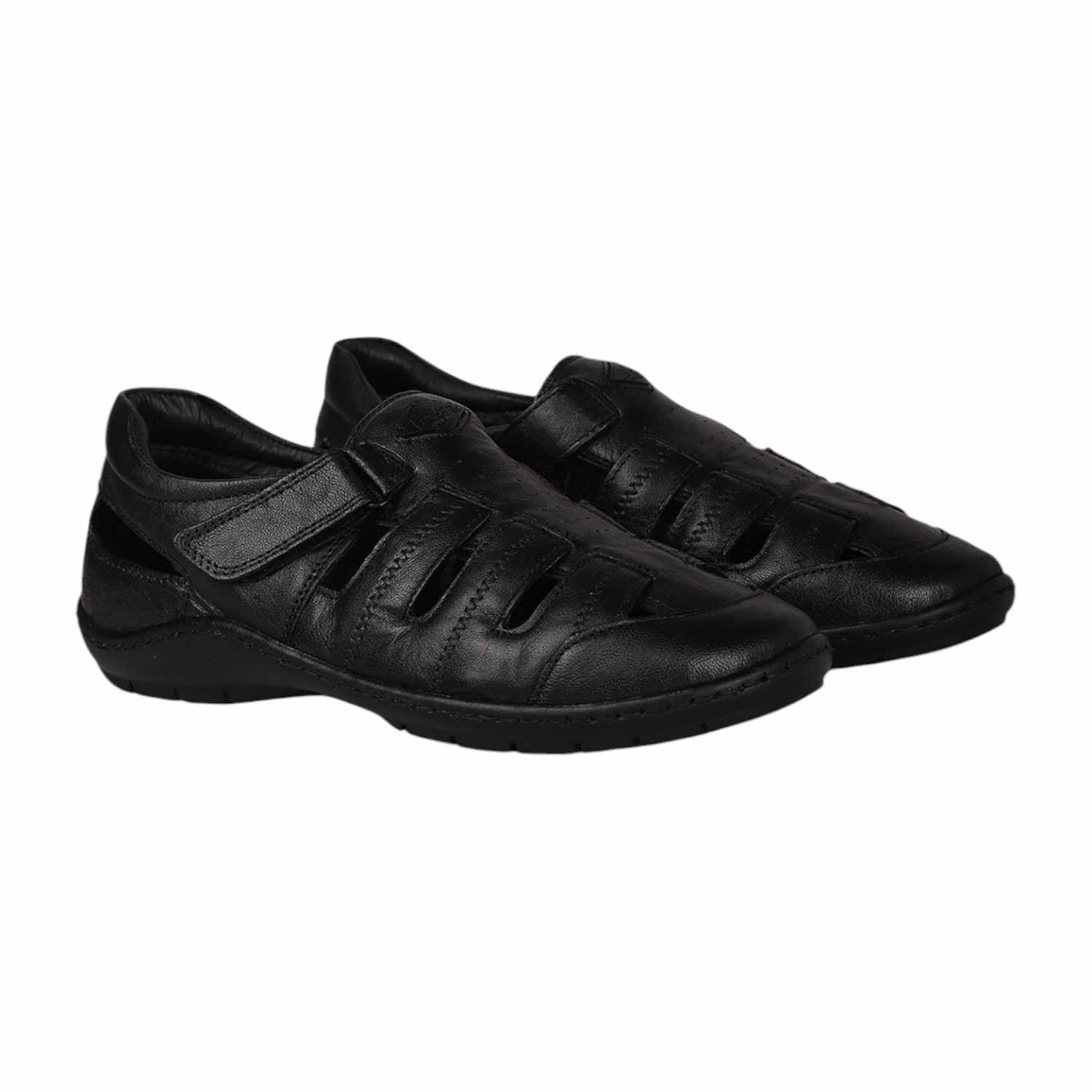 Men Black Closed-Toe Sandals with Hook-and-Loop Strap