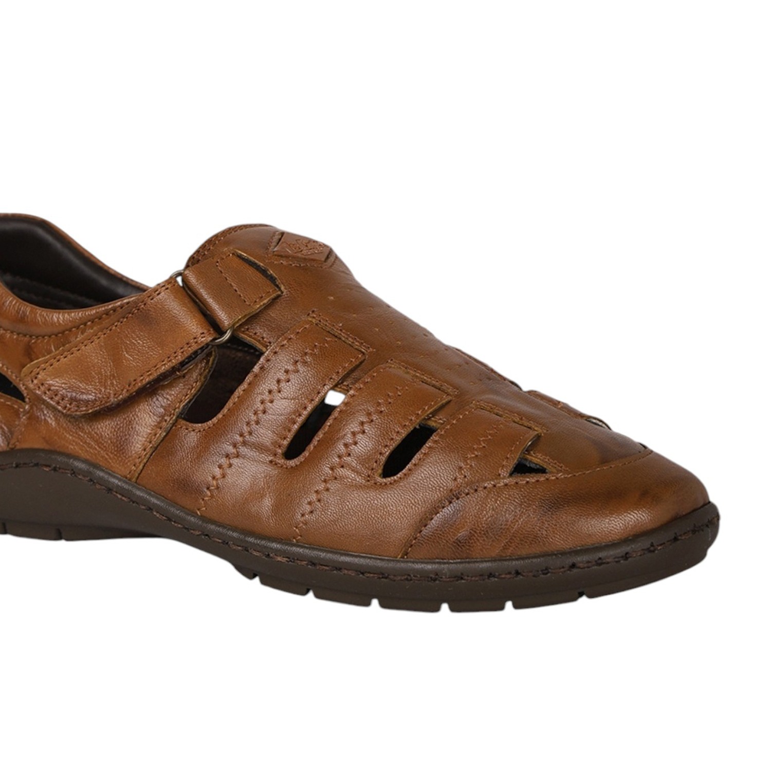 Men Tan Closed-Toe Sandals with Hook-and-Loop Strap