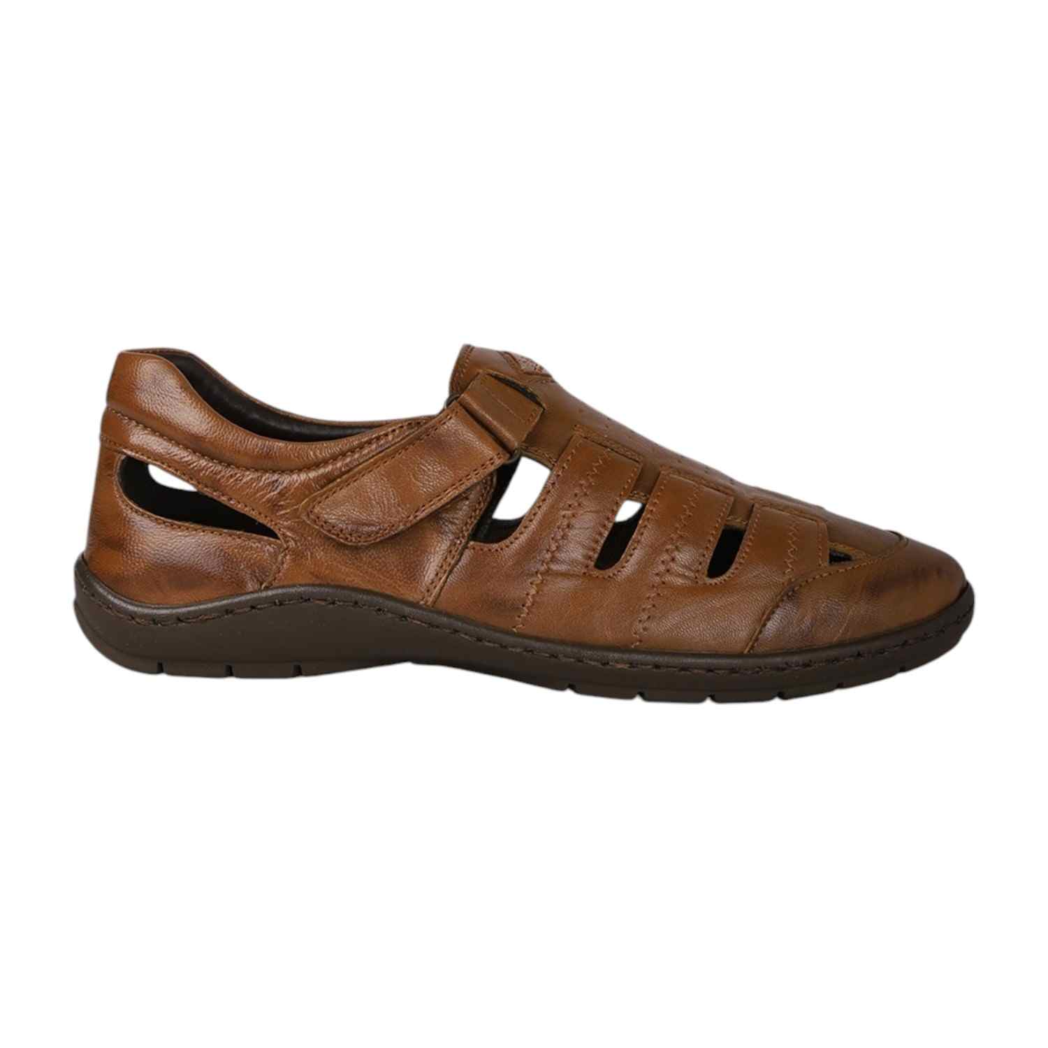 Men Tan Closed-Toe Sandals with Hook-and-Loop Strap