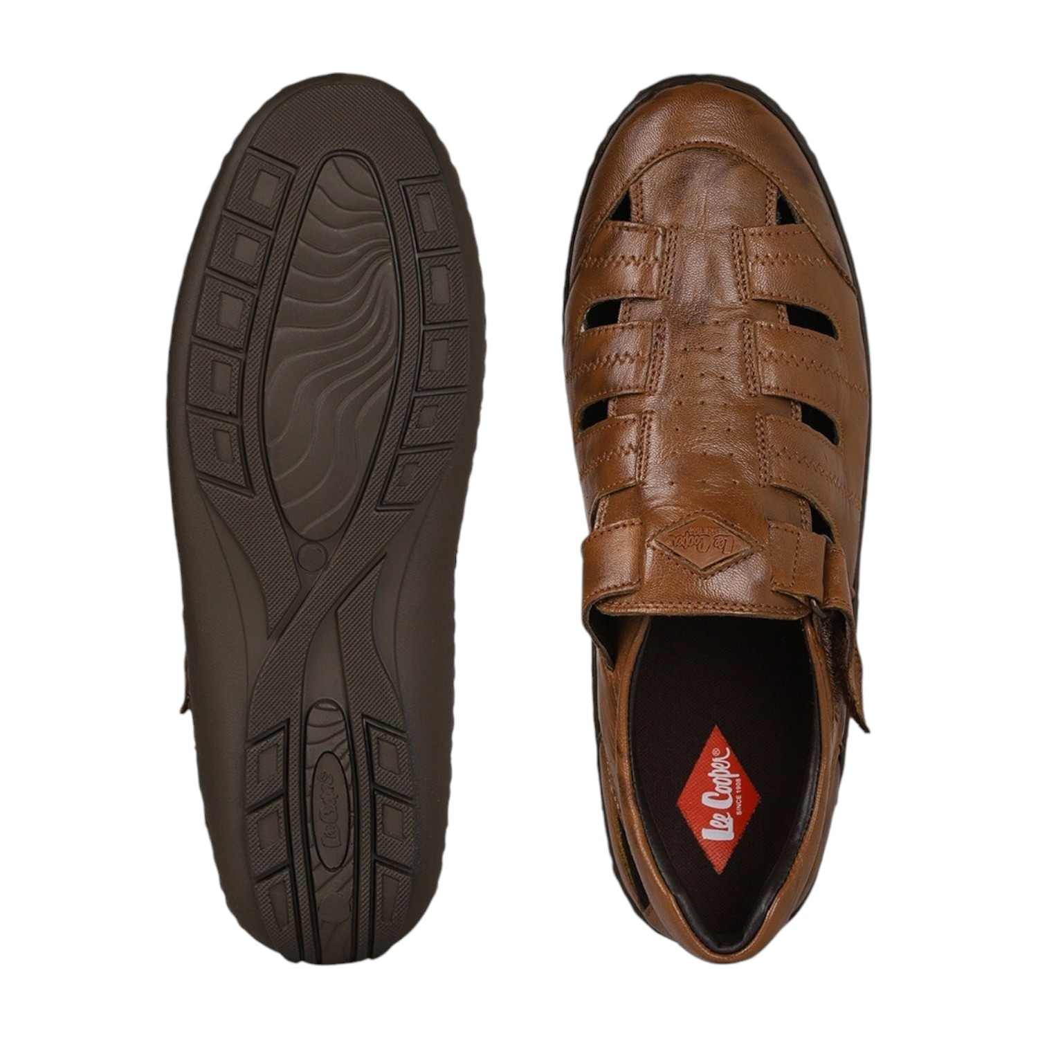 Men Tan Closed-Toe Sandals with Hook-and-Loop Strap