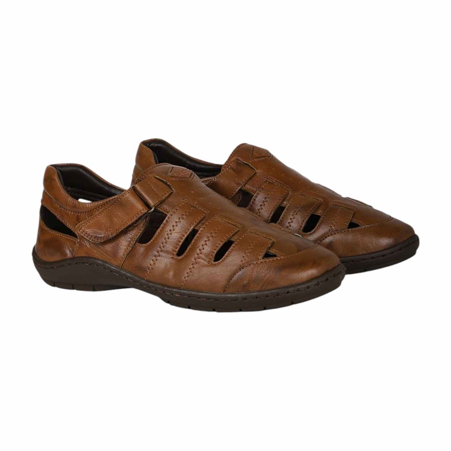 Men Tan Closed-Toe Sandals with Hook-and-Loop Strap