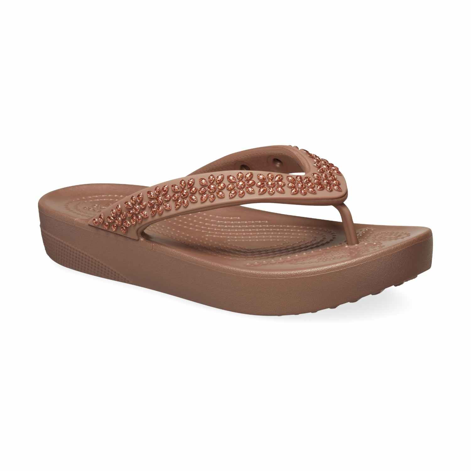 Classic Platform Diamante Women Bronze Flip Flops