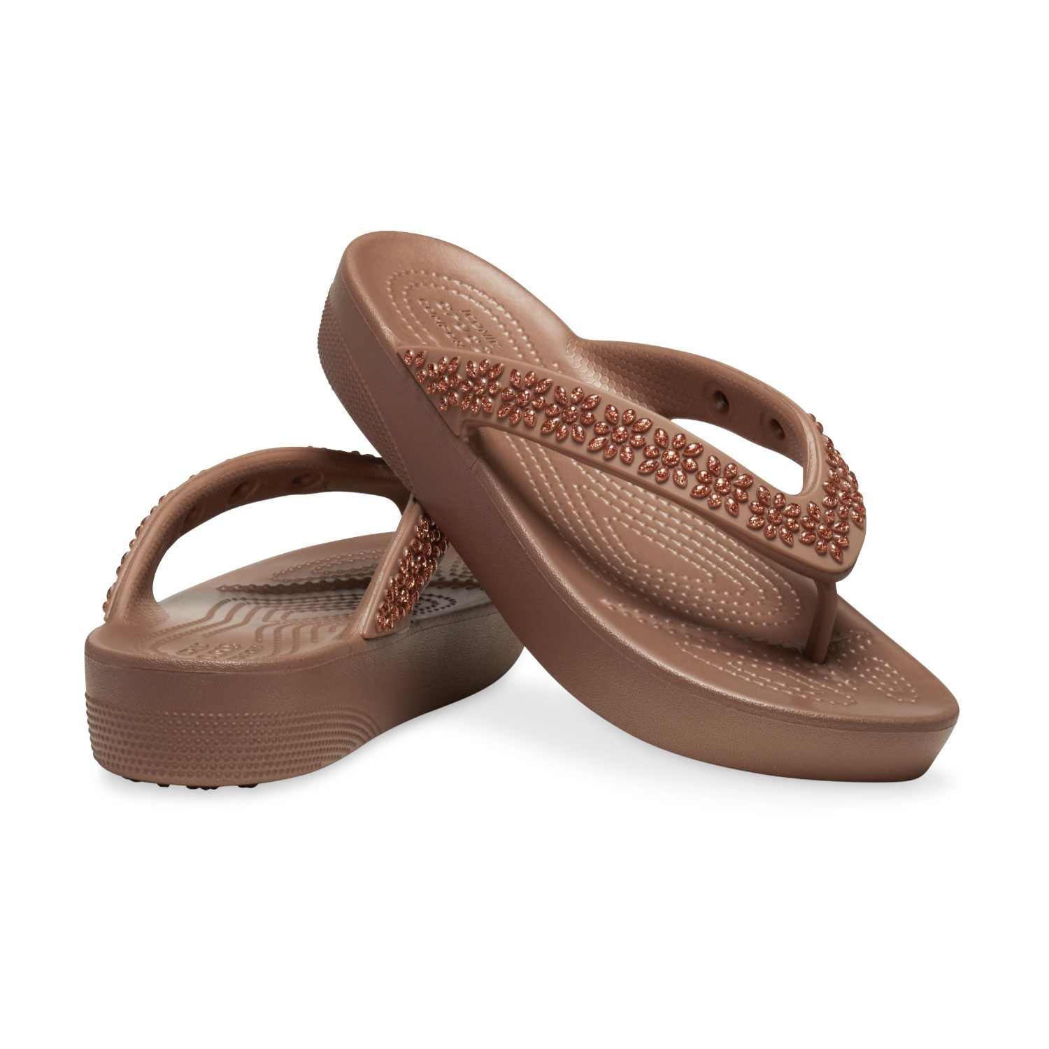 Classic Platform Diamante Women Bronze Flip Flops