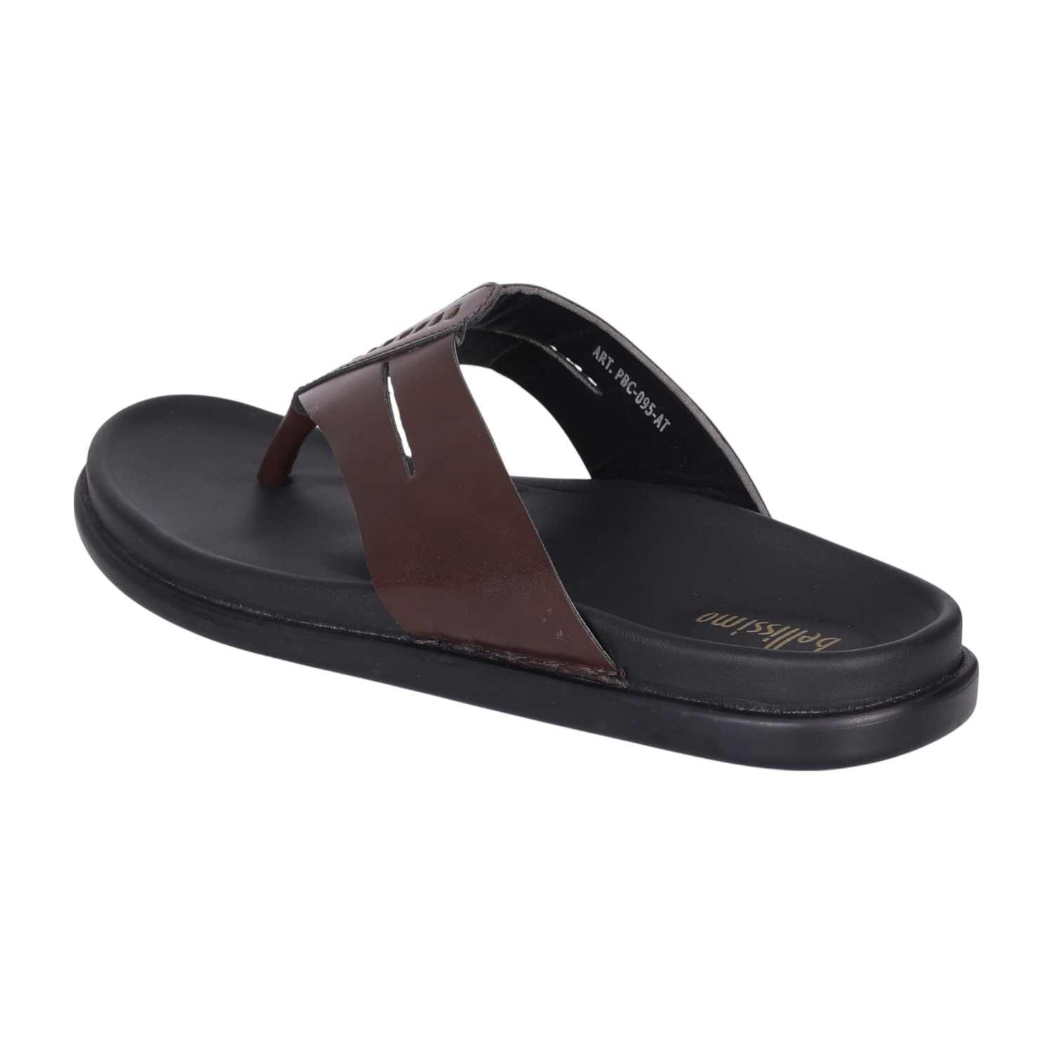 Men Brown Leather Thong Sandals with Cushioned Footbed
