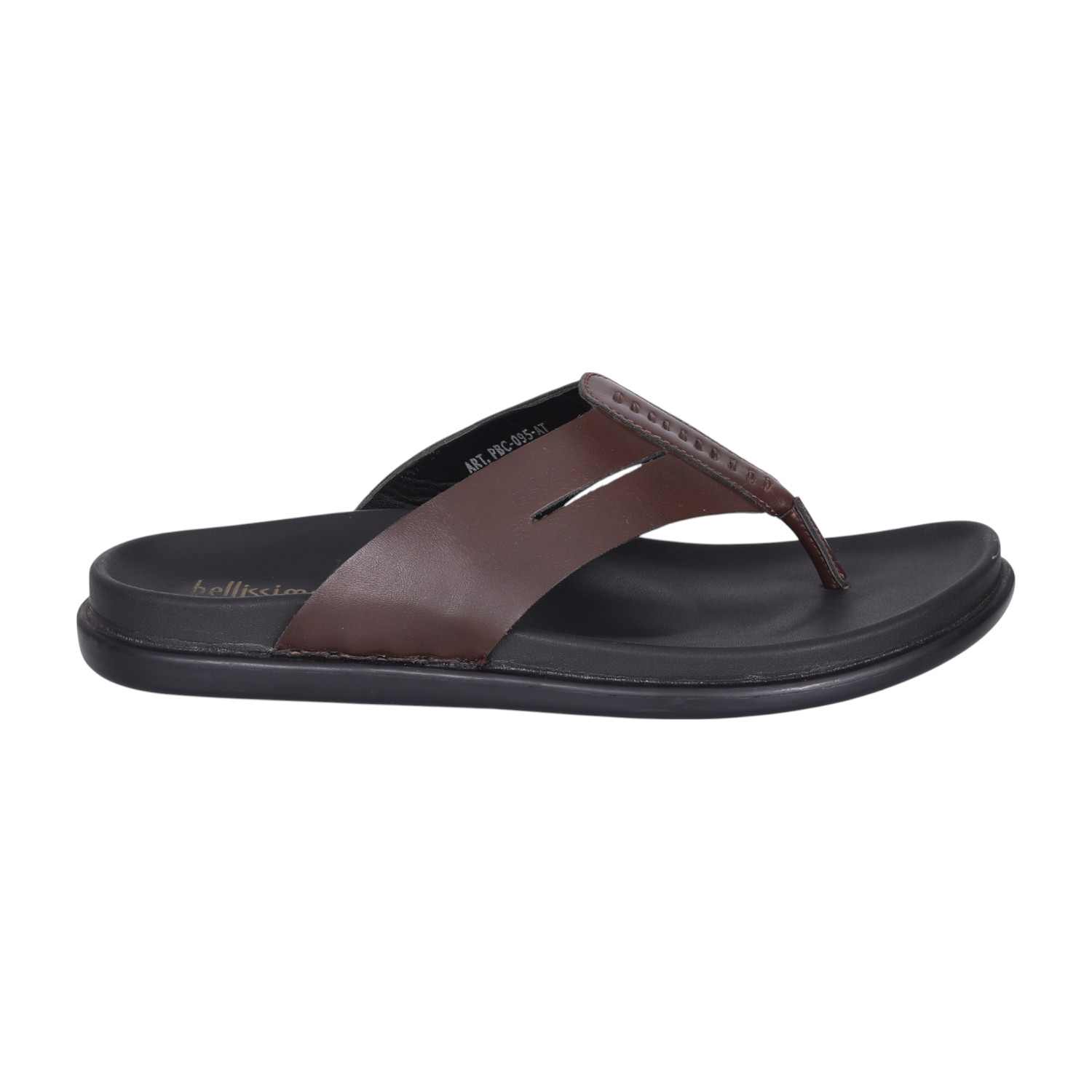 Men Brown Leather Thong Sandals with Cushioned Footbed