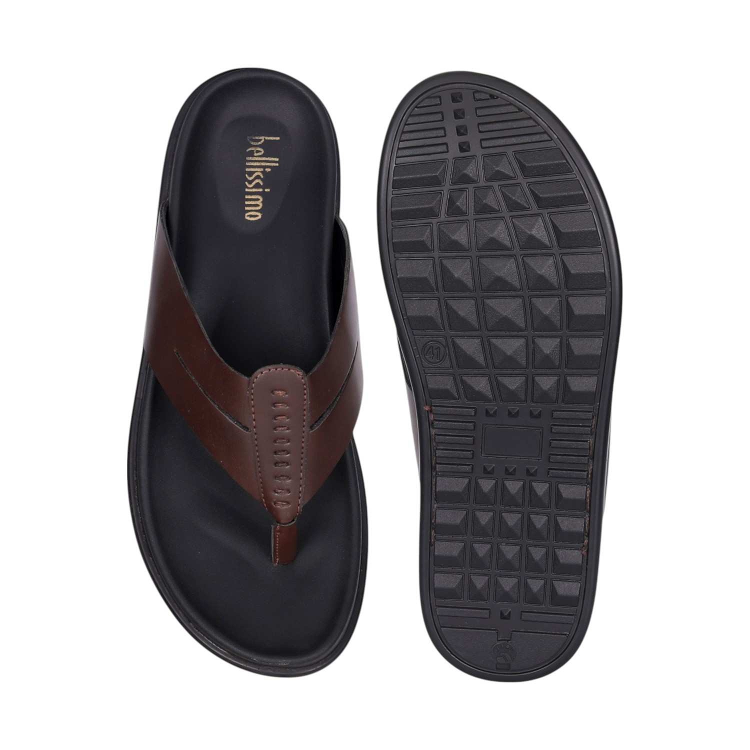 Men Brown Leather Thong Sandals with Cushioned Footbed