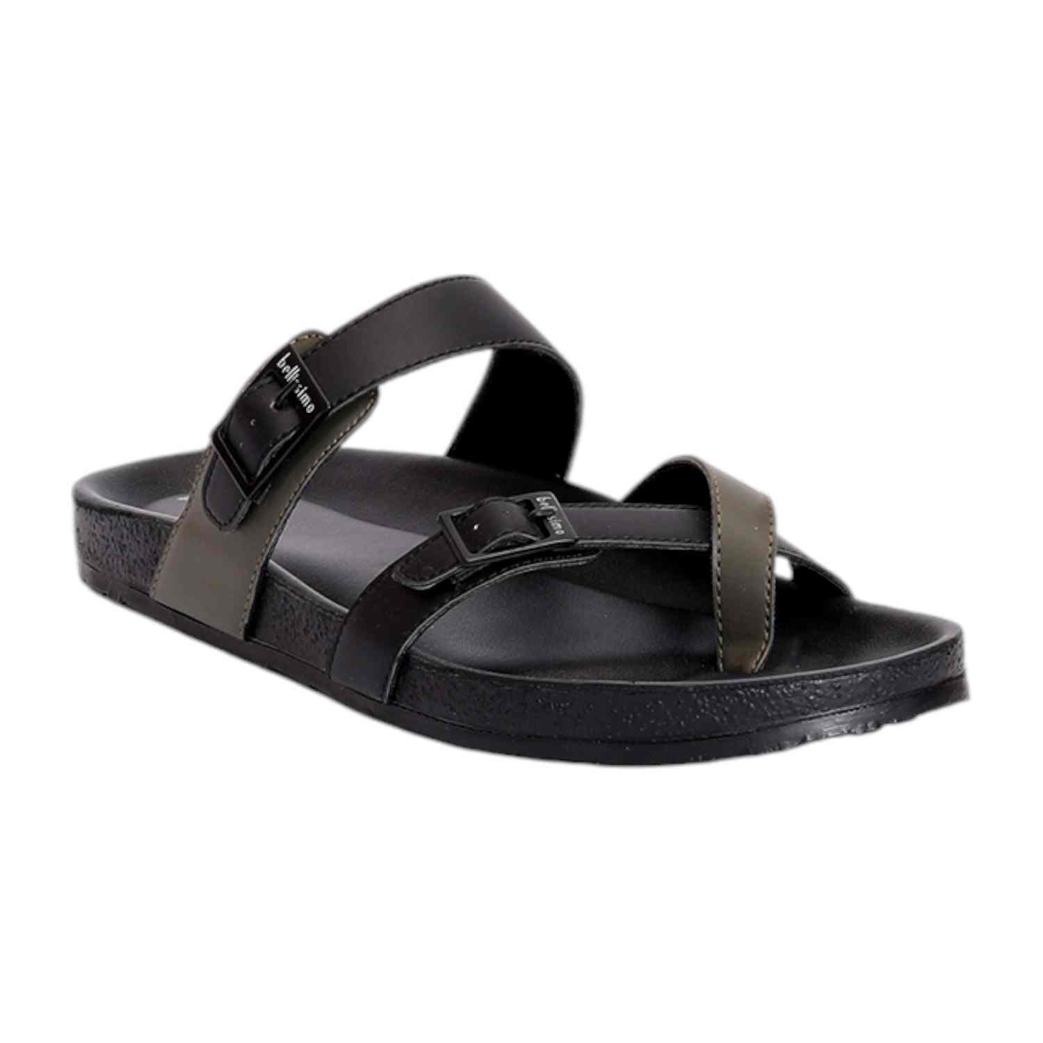 Men Black-Olive Criss Cross Pattern with Buckle