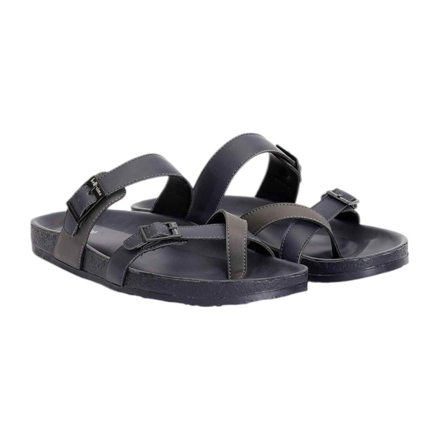 Men Blue-Grey Criss Cross Pattern with Buckle