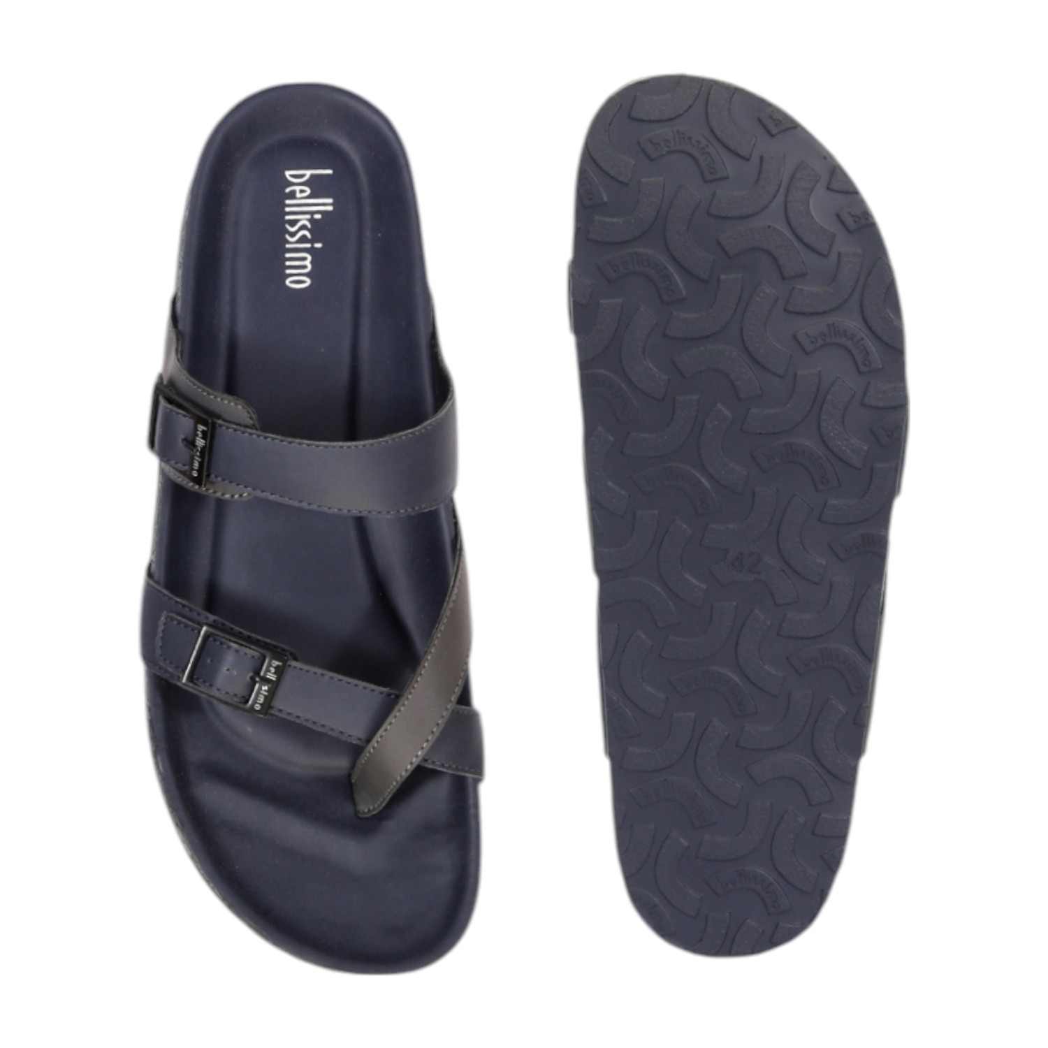 Men Blue-Grey Criss Cross Pattern with Buckle