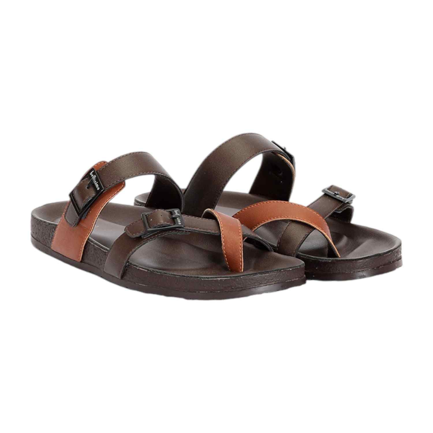 Men Brown-Tan Criss Cross Pattern with Buckle