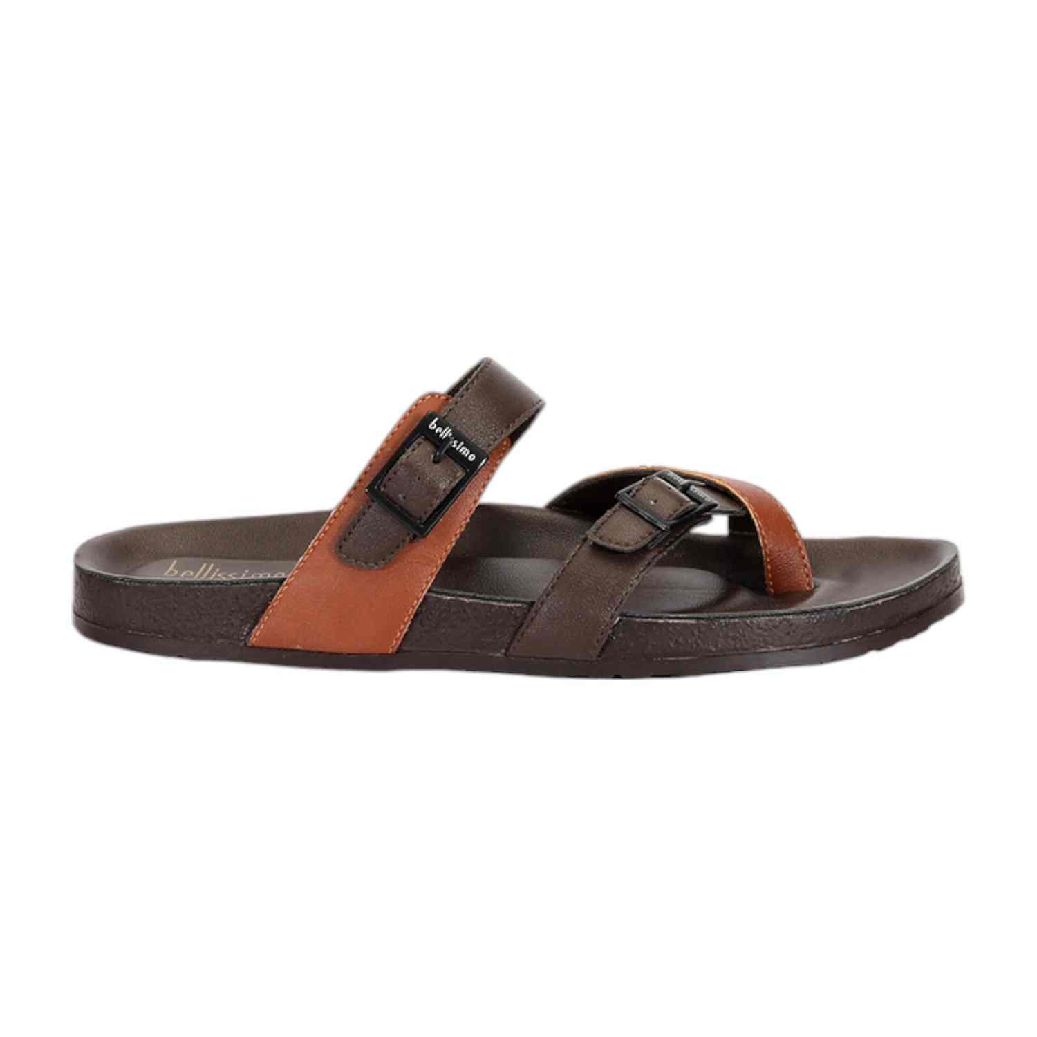 Men Brown-Tan Criss Cross Pattern with Buckle
