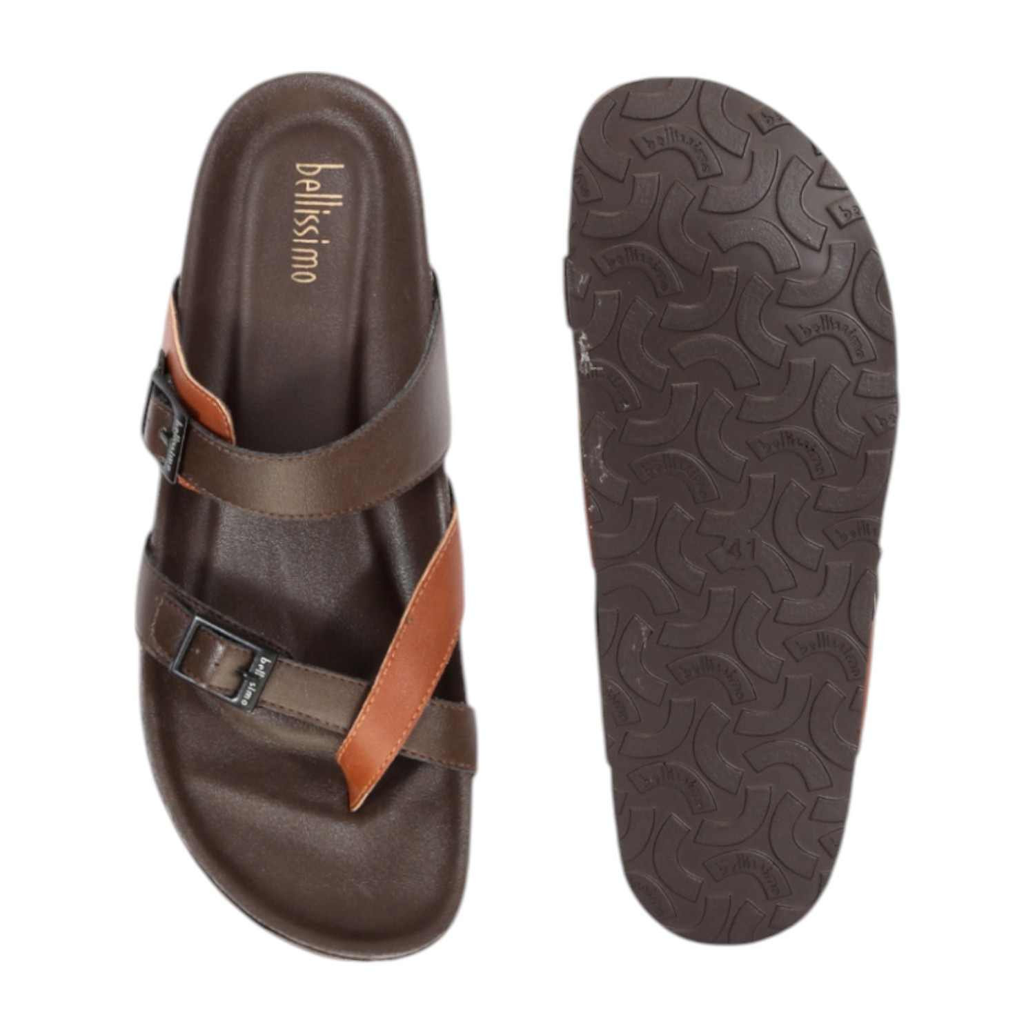 Men Brown-Tan Criss Cross Pattern with Buckle