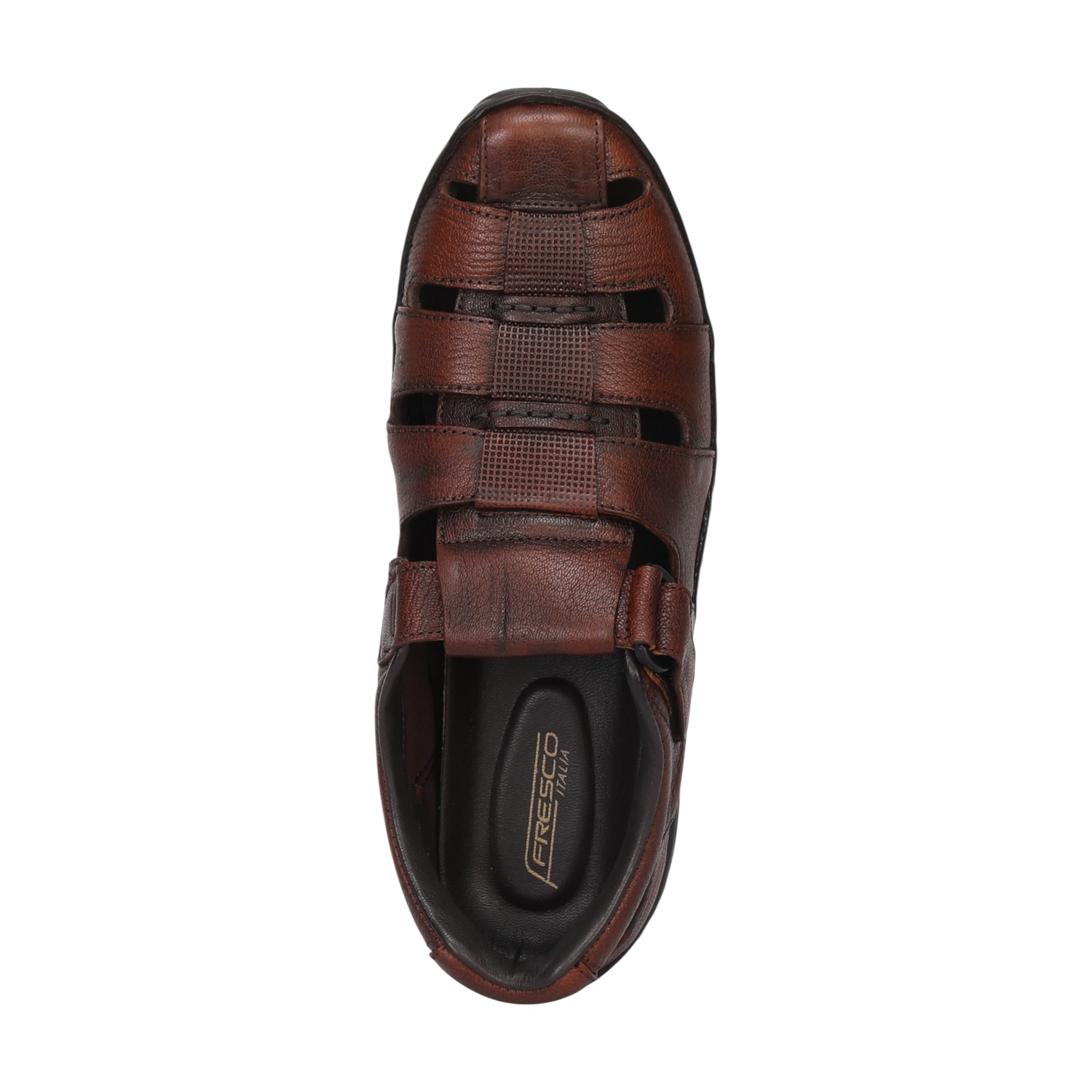 Men Tan Closed-Toe Leather Sandals With Velcro Strap
