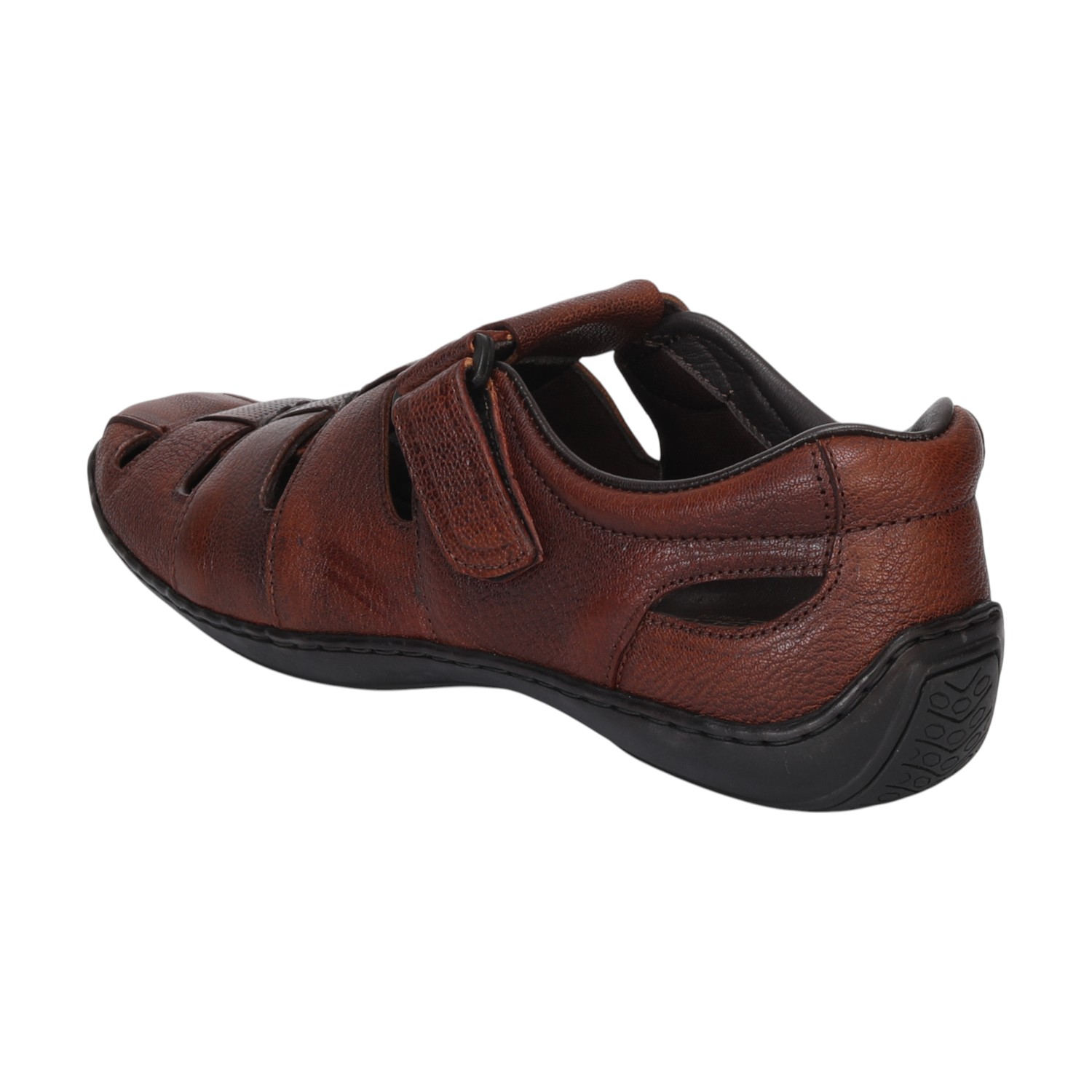 Men Tan Closed-Toe Leather Sandals With Velcro Strap