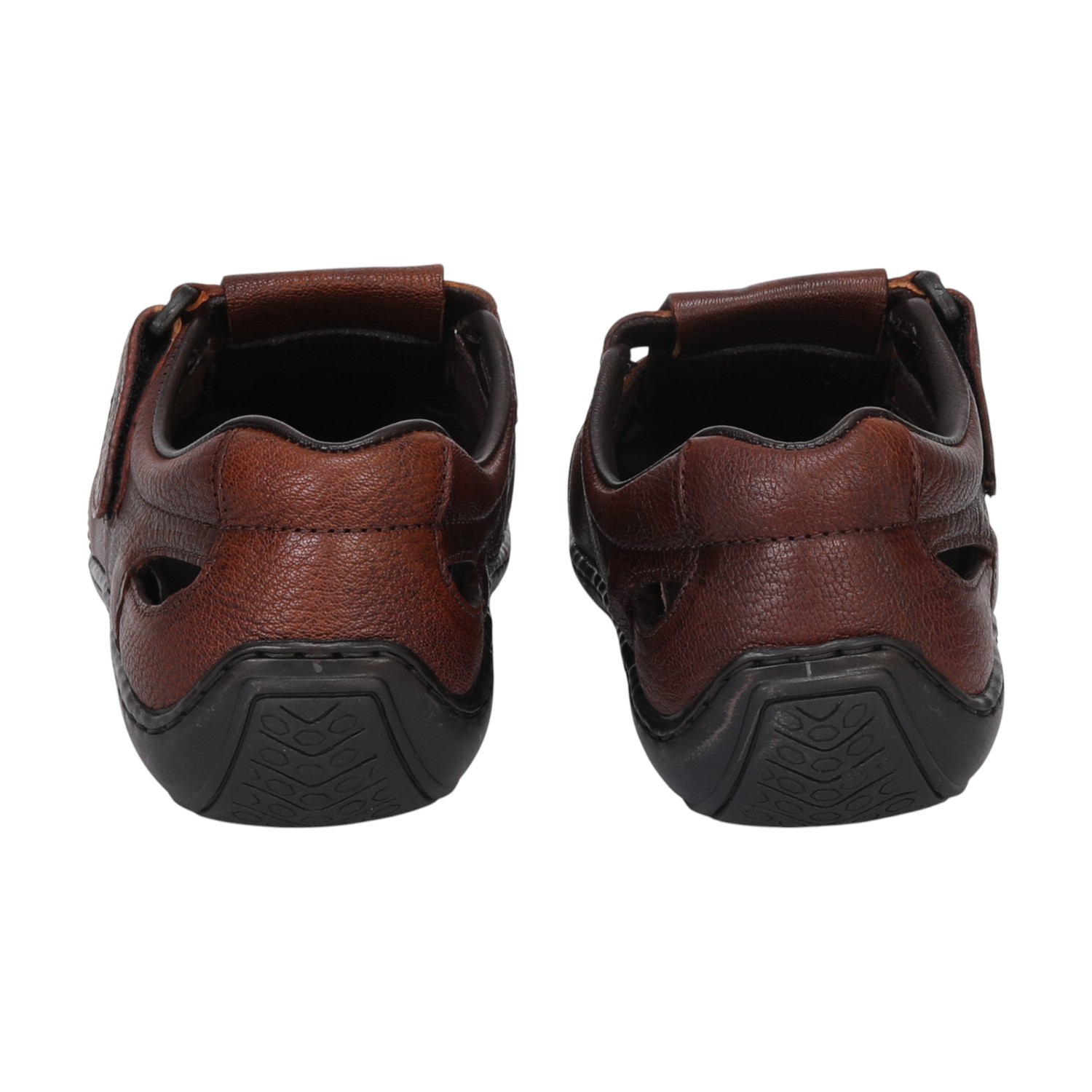 Men Tan Closed-Toe Leather Sandals With Velcro Strap