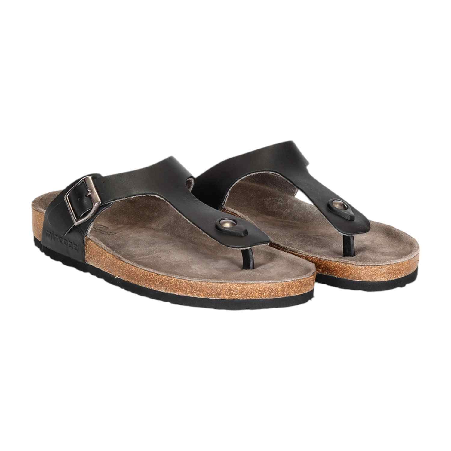 Men Black Thongs with Buckle Closure