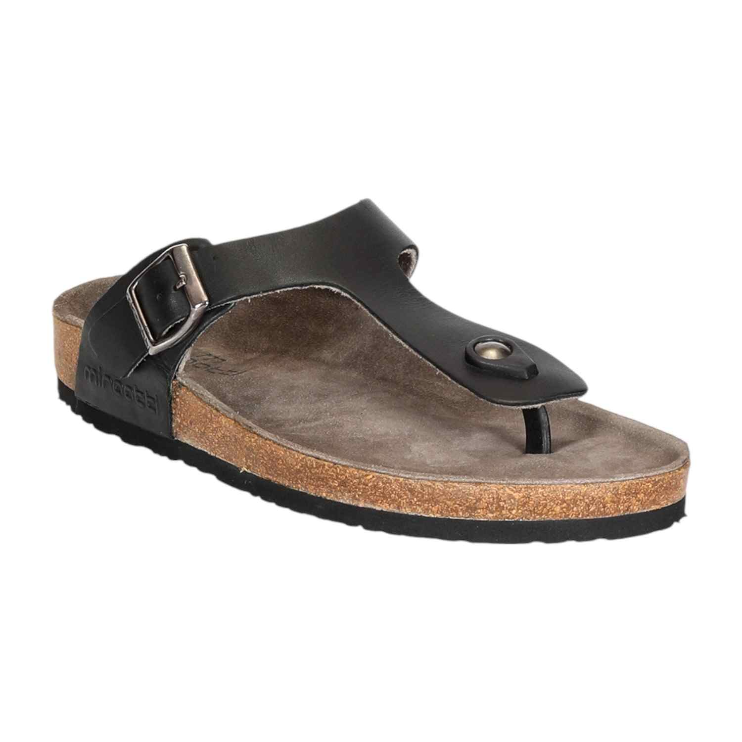 Men Black Thongs with Buckle Closure