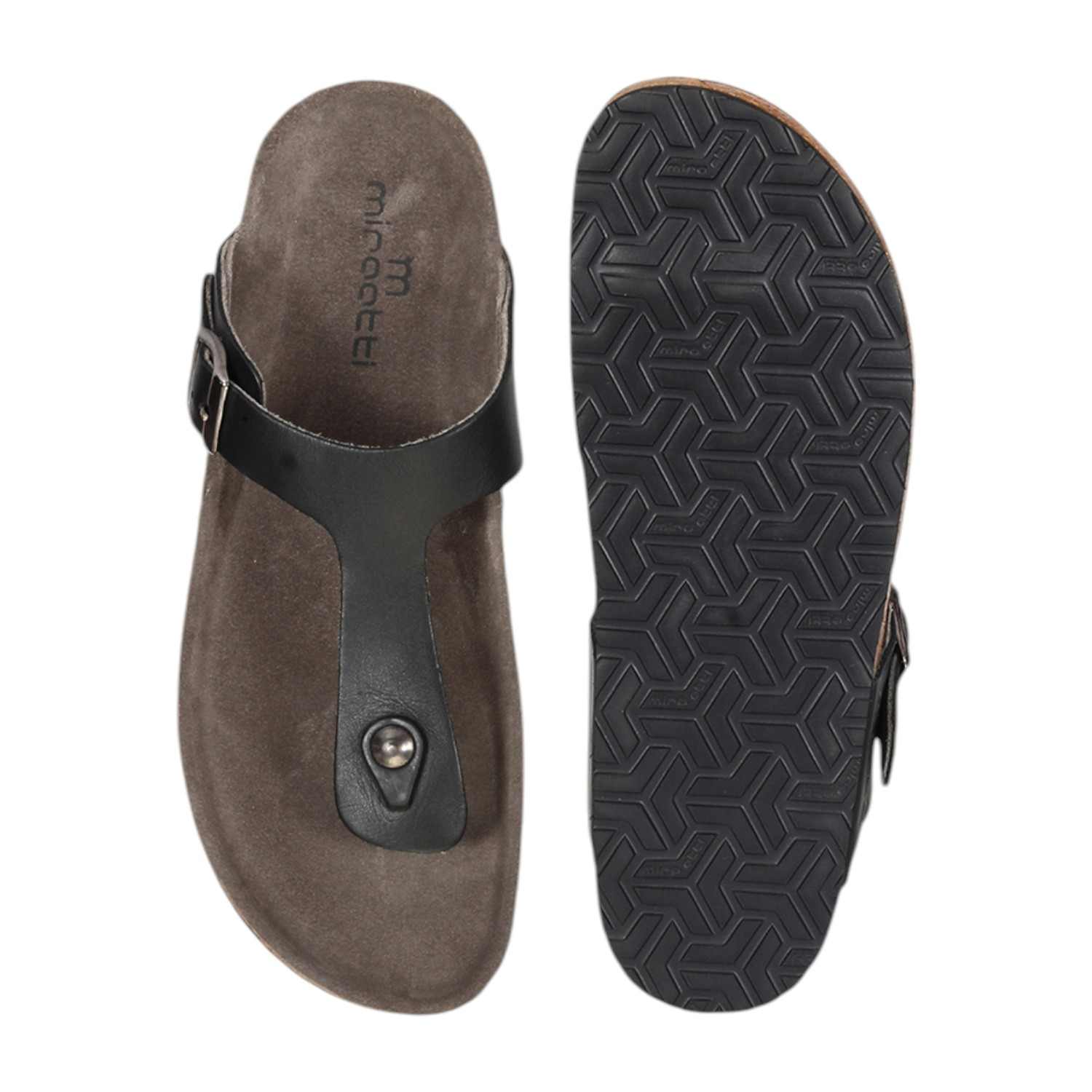 Men Black Thongs with Buckle Closure