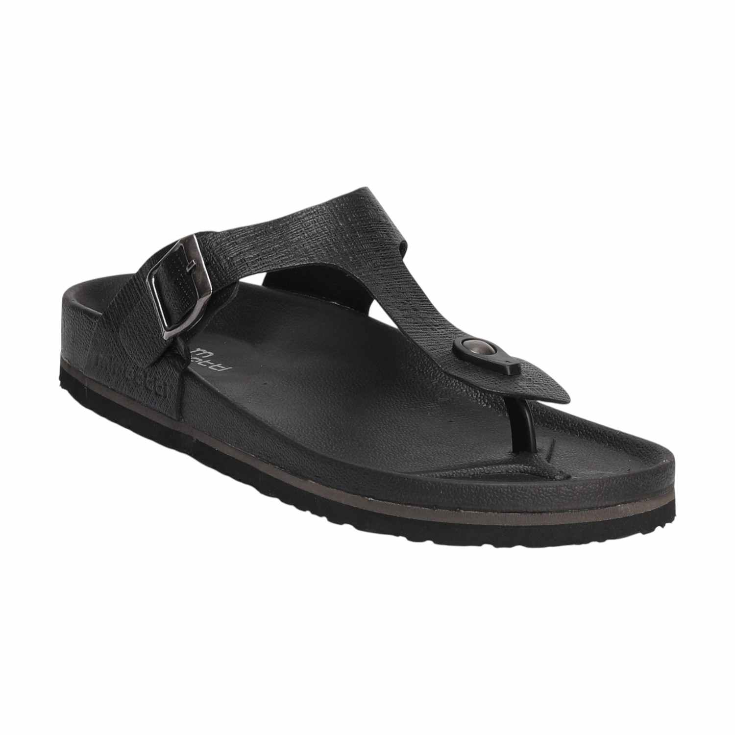 Men Black Buckle Style Casual Chappal