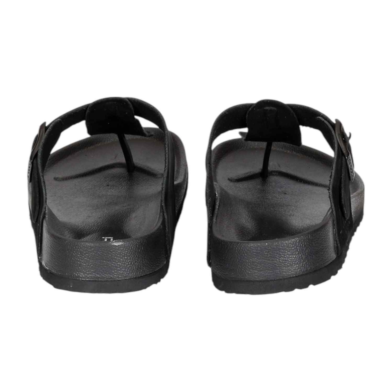 Men Black Thongs with Adjustable Buckle Strap