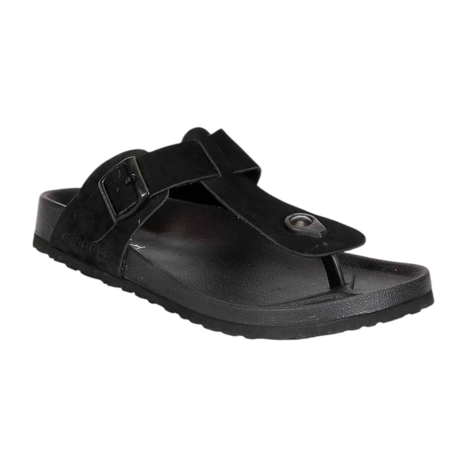 Men Black Thongs with Adjustable Buckle Strap