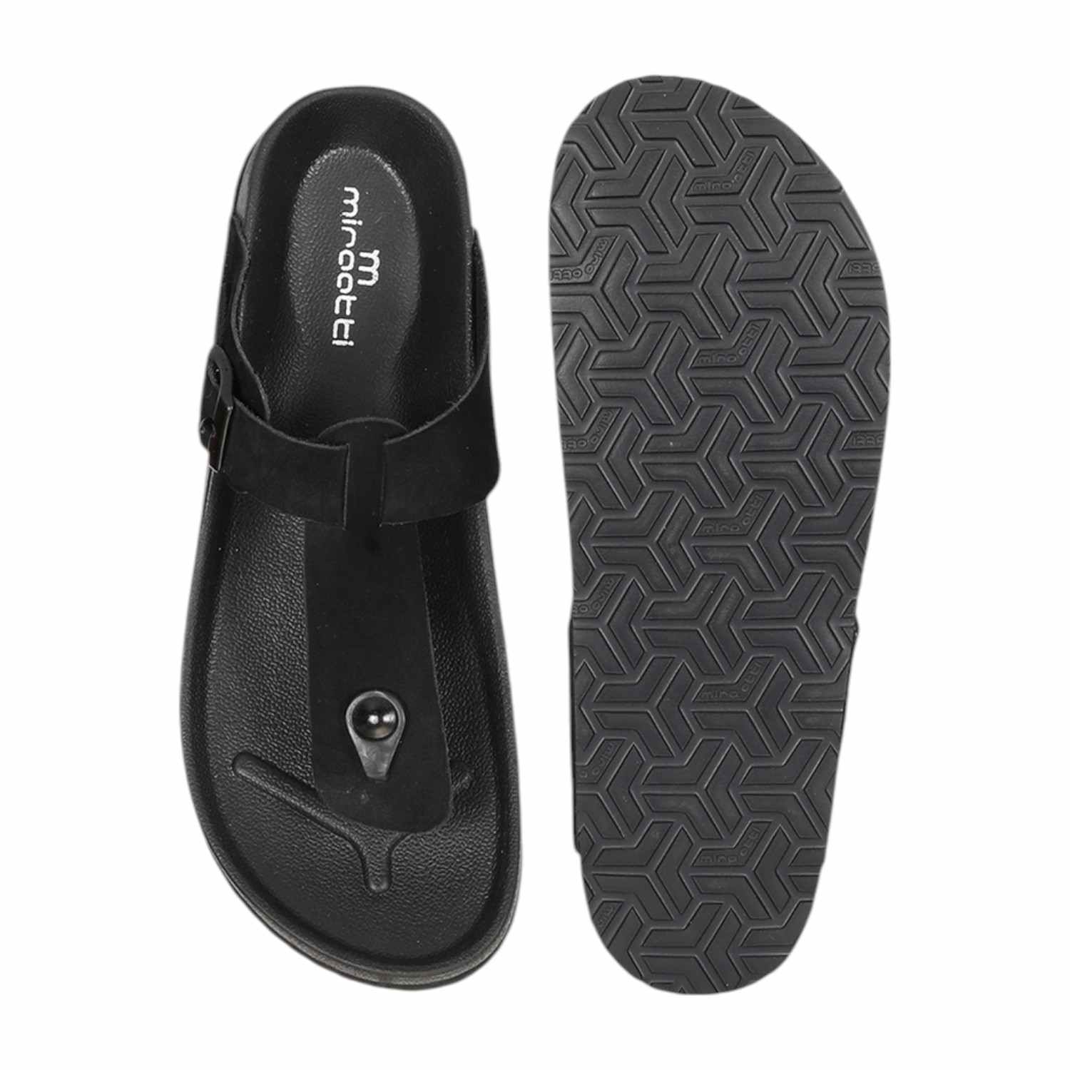 Men Black Thongs with Adjustable Buckle Strap