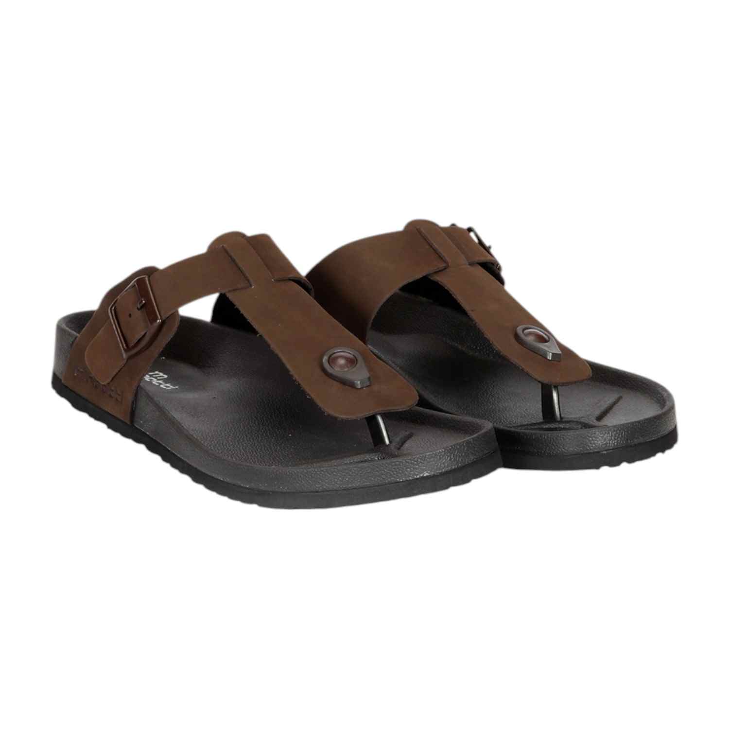 Men Brown Thongs with Adjustable Buckle Strap