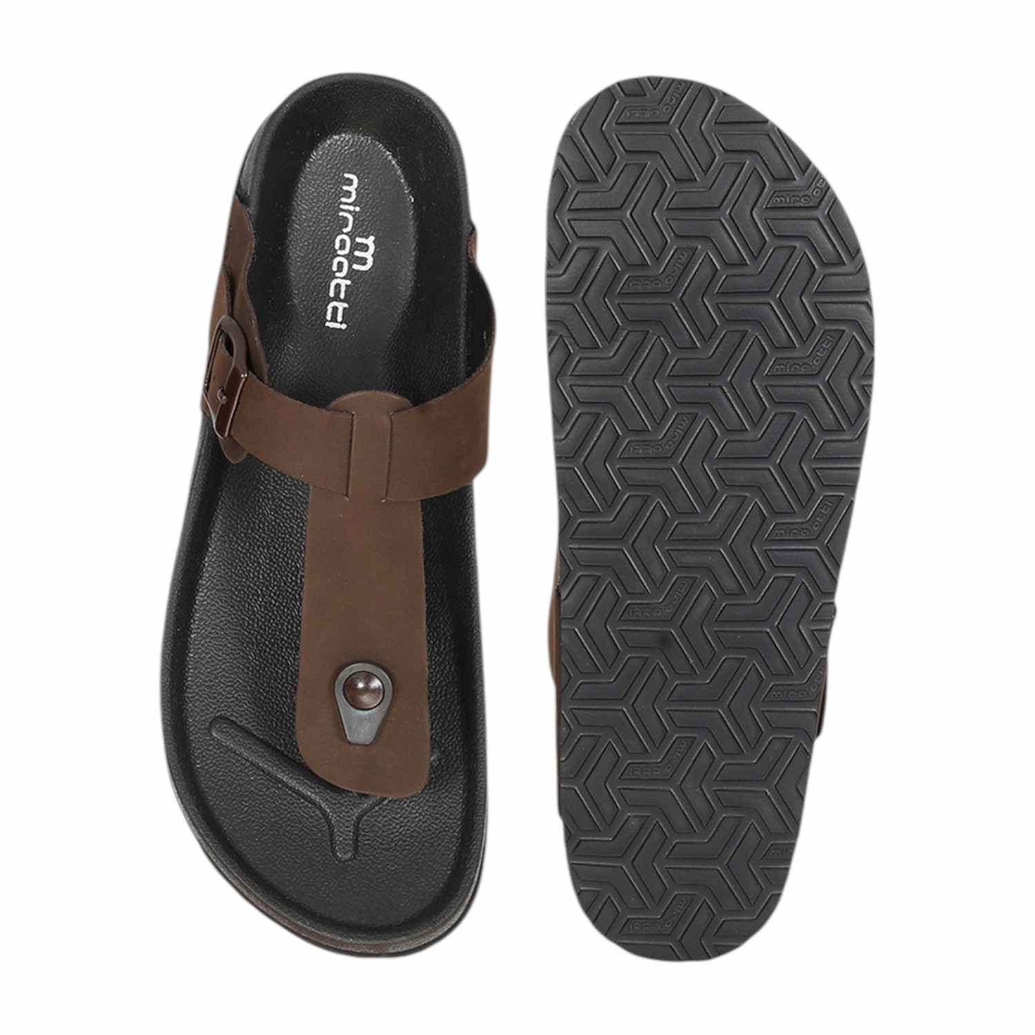 Men Brown Thongs with Adjustable Buckle Strap