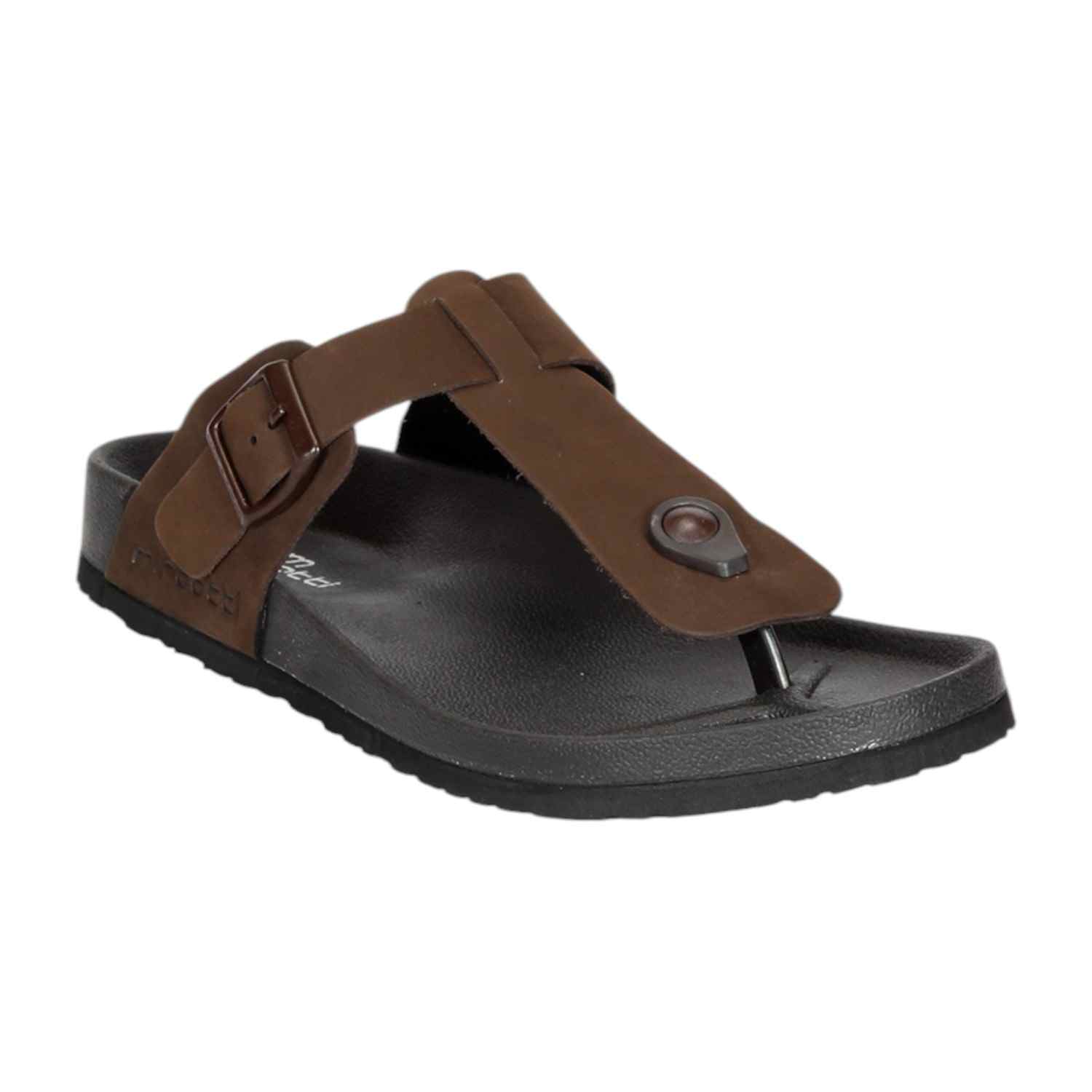 Men Brown Thongs with Adjustable Buckle Strap