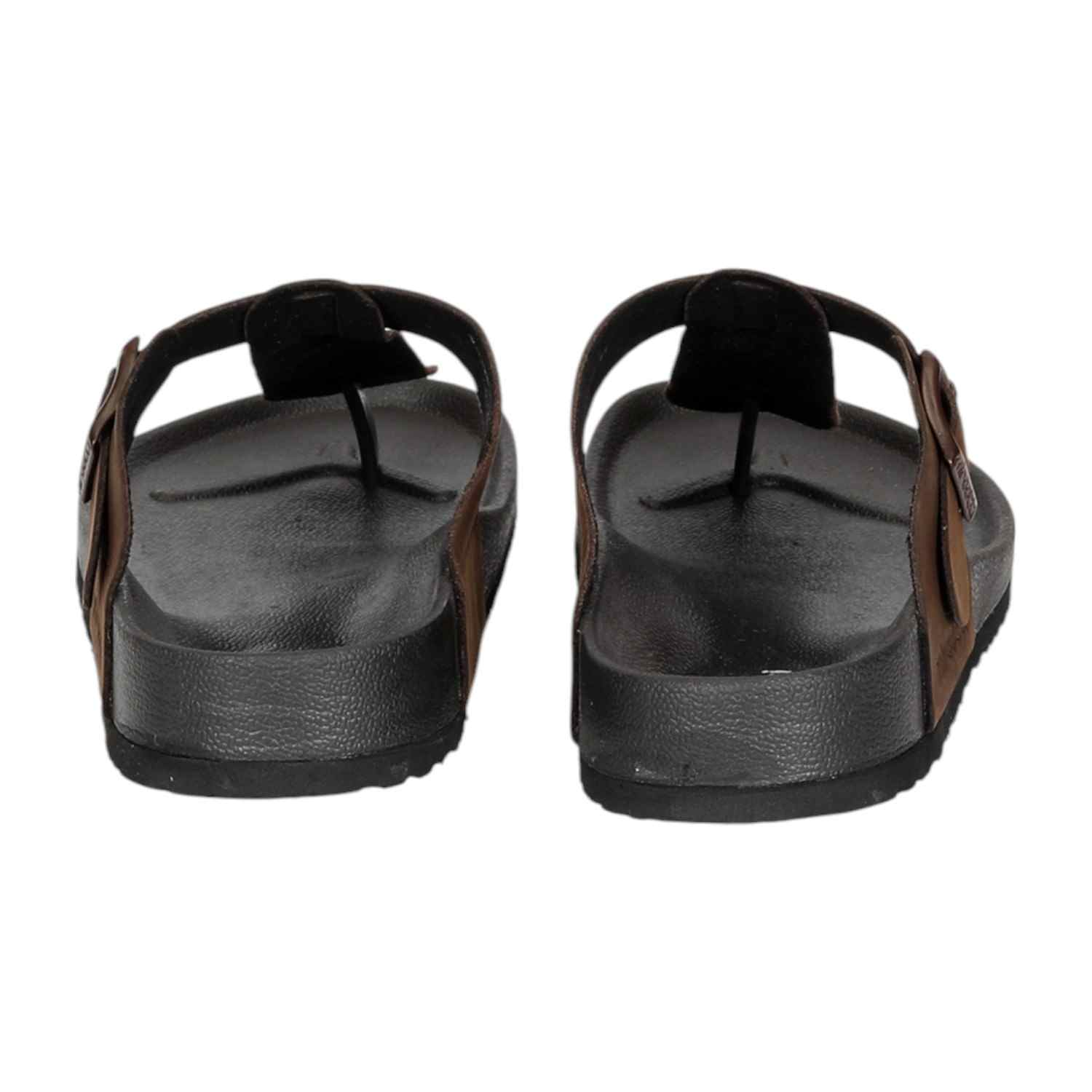 Men Brown Thongs with Adjustable Buckle Strap