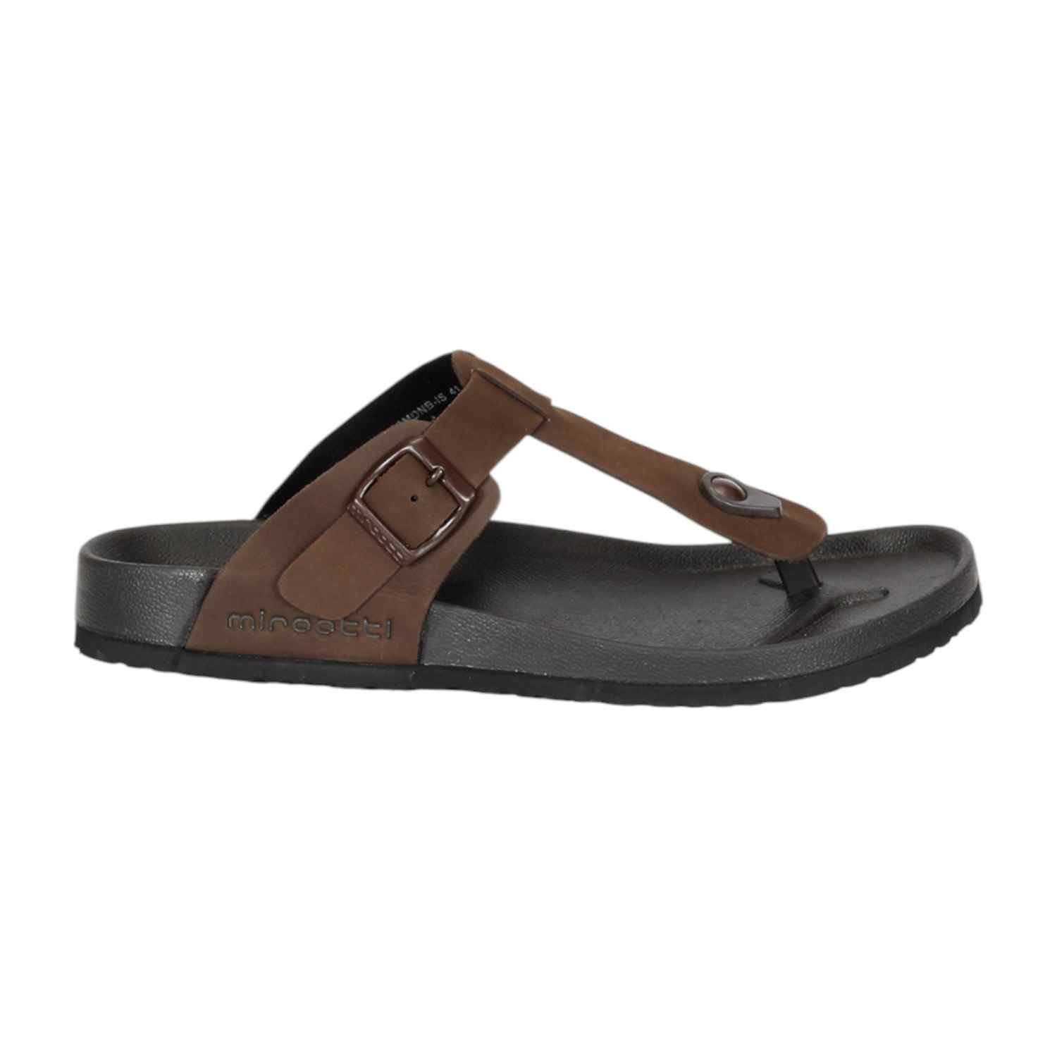 Men Brown Thongs with Adjustable Buckle Strap