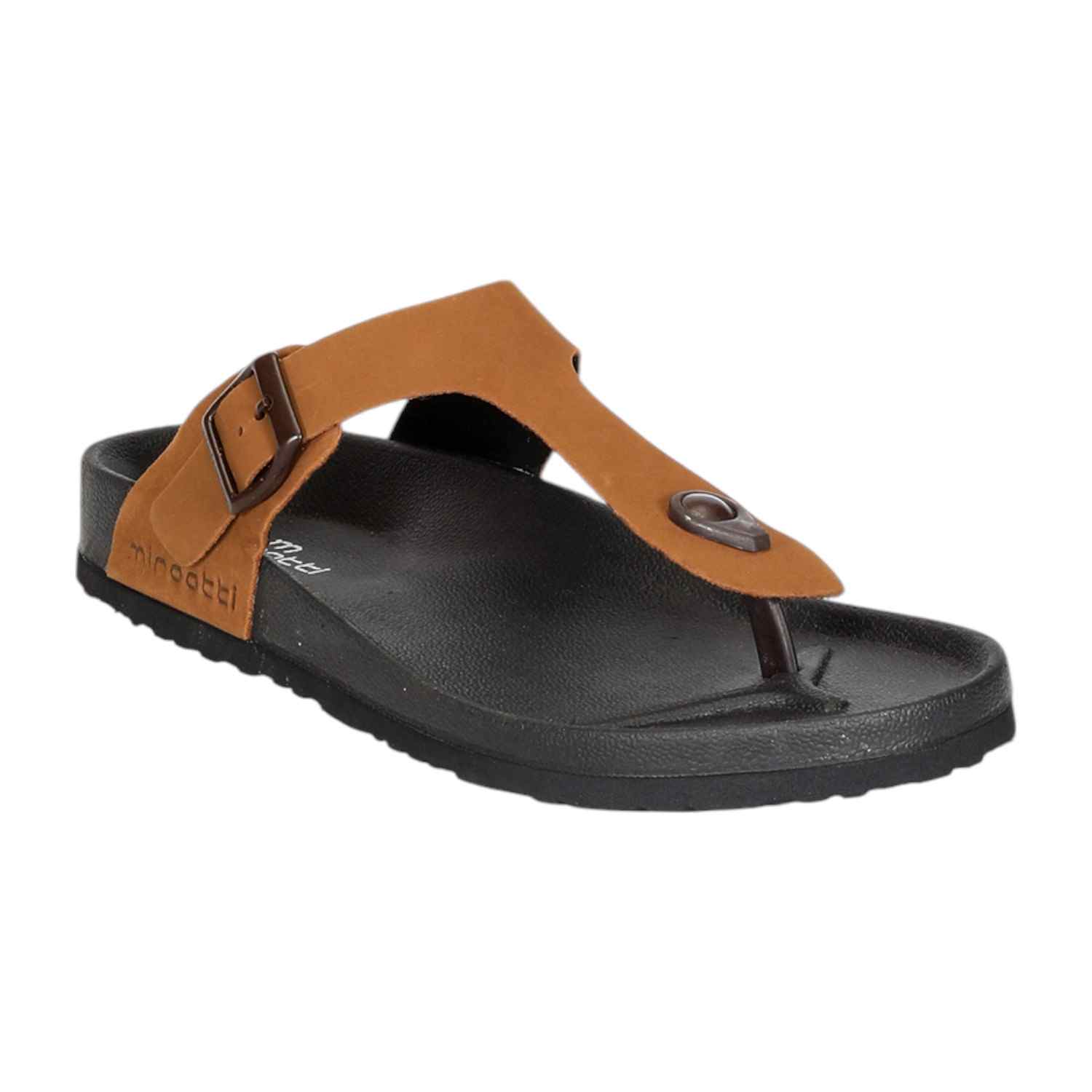 Men Tan Thongs with Buckle Strap