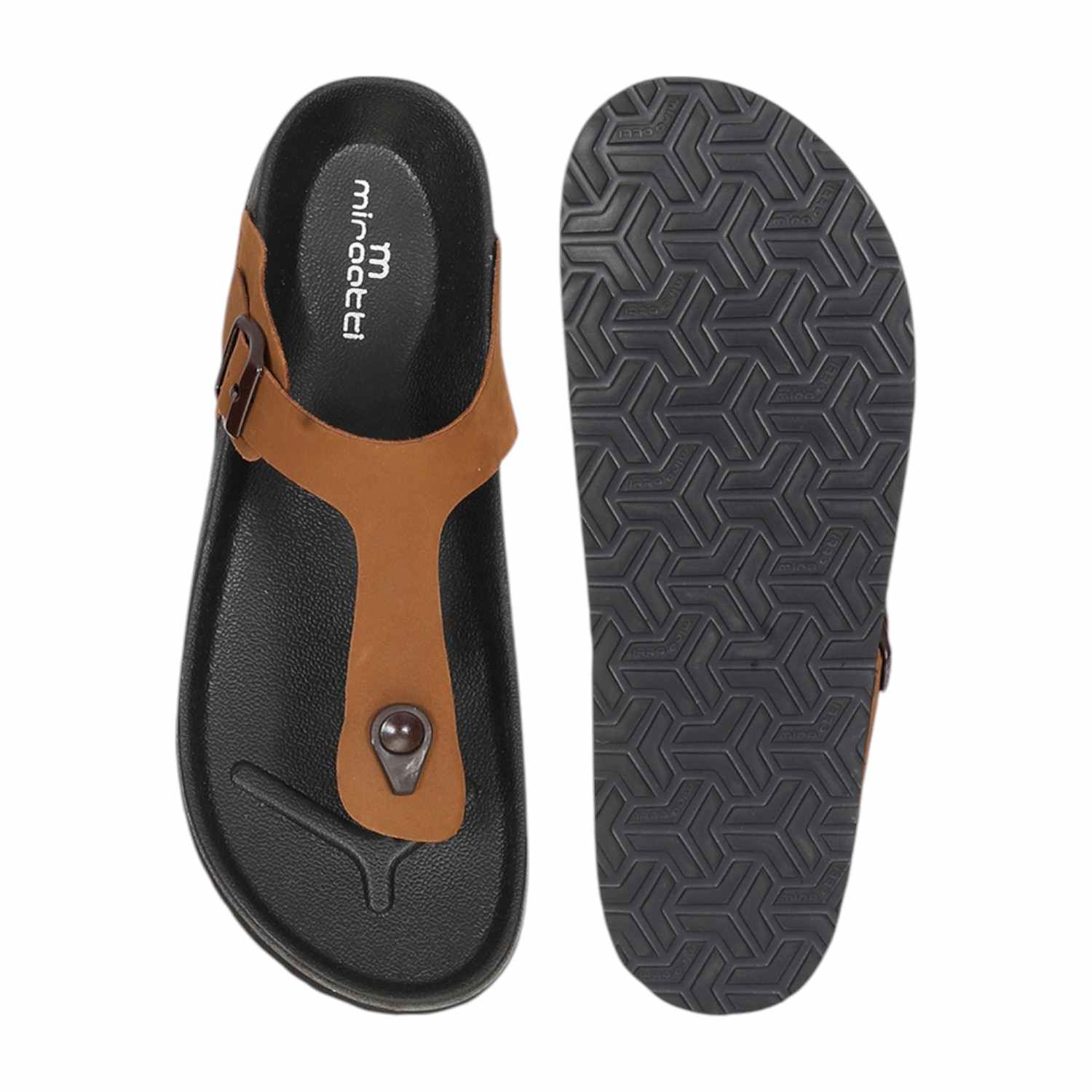 Men Tan Thongs with Buckle Strap
