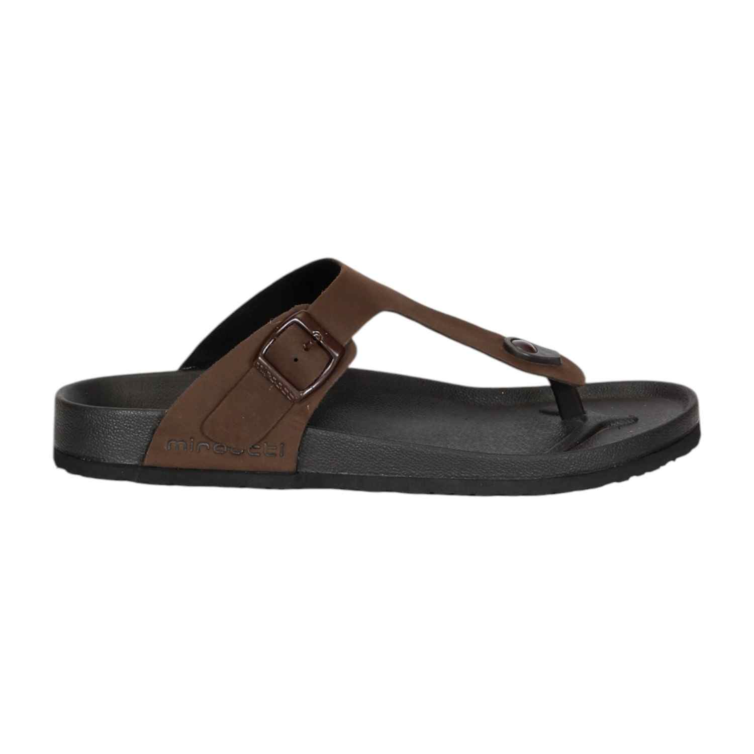 Men Dark Brown Thongs with Buckle Strap