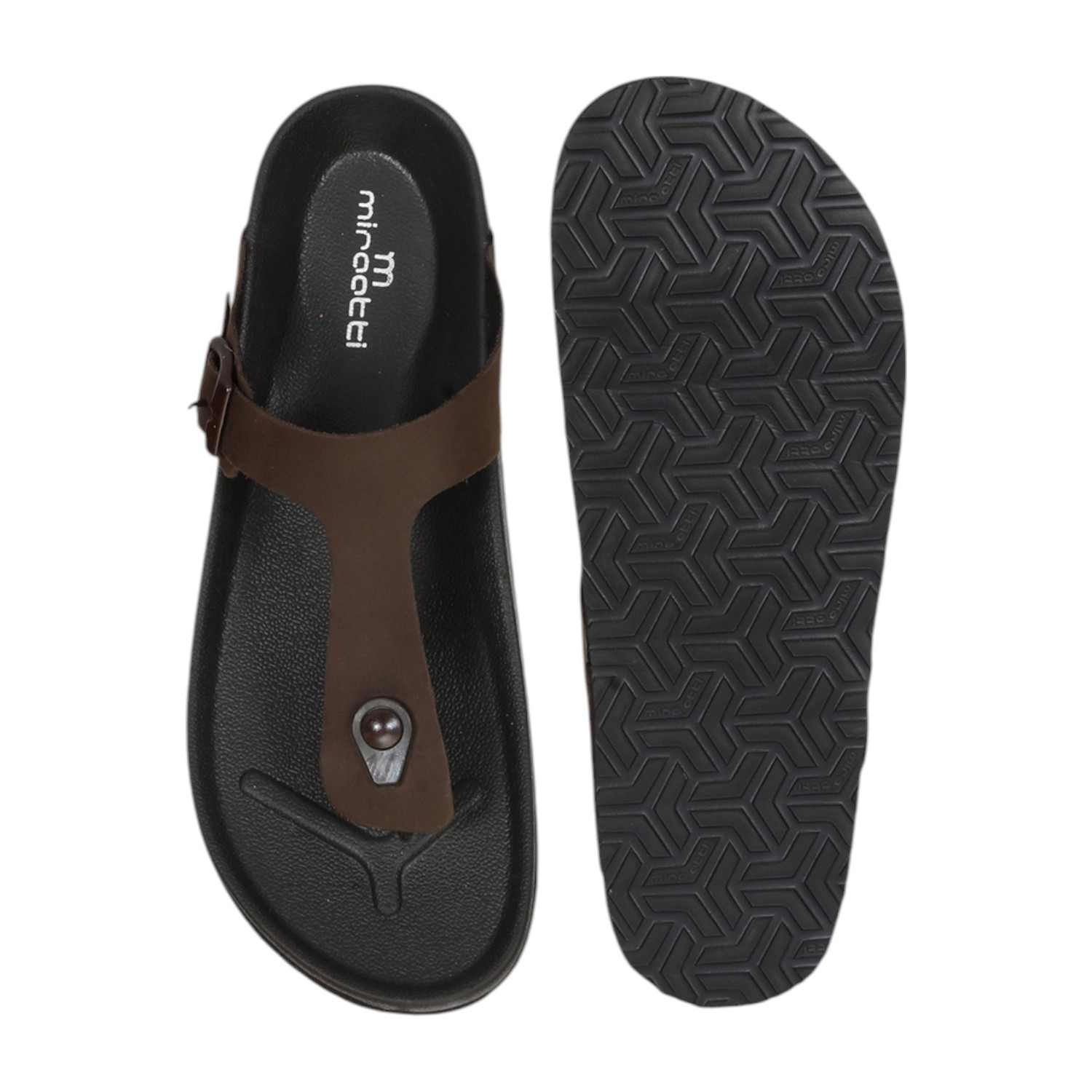 Men Dark Brown Thongs with Buckle Strap