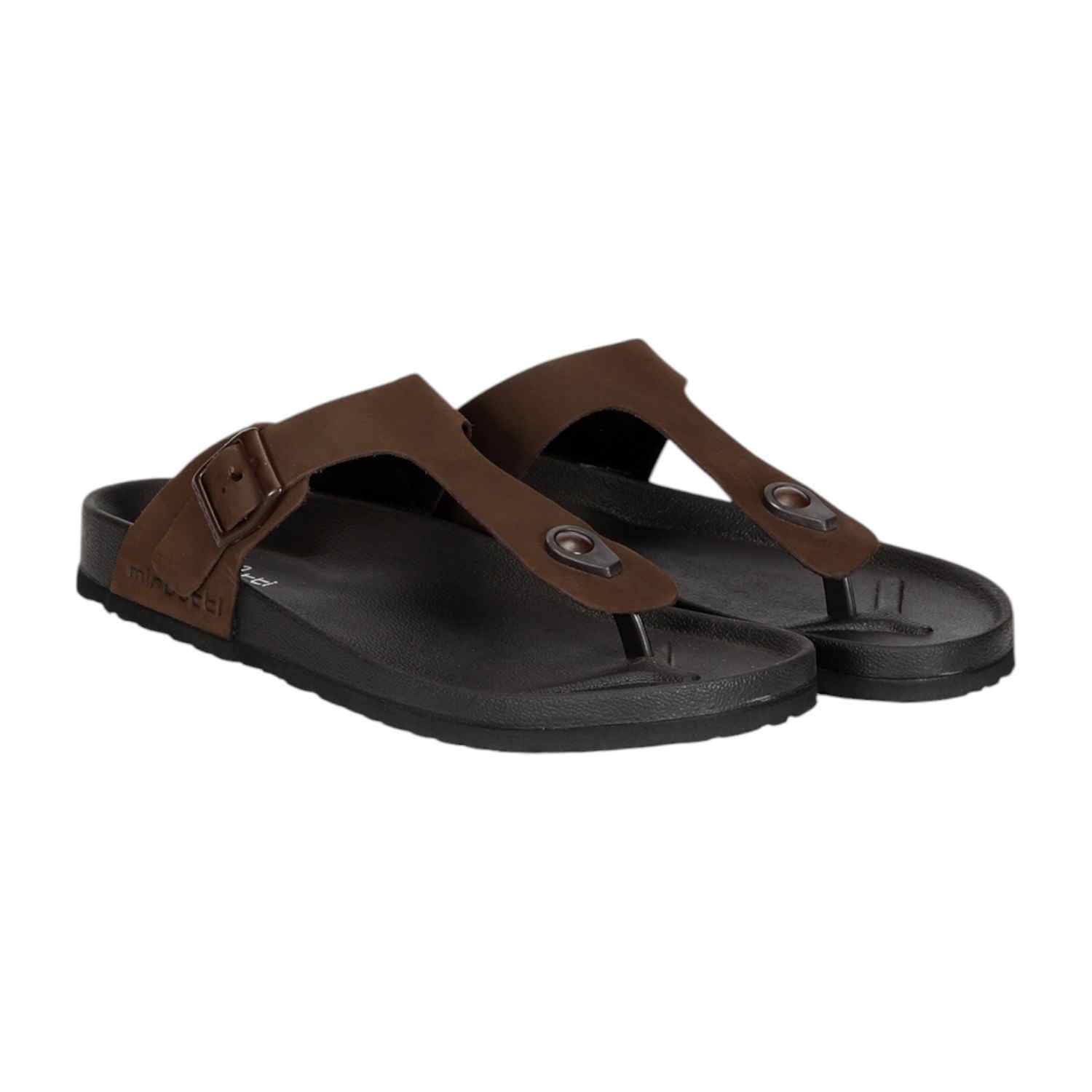 Men Dark Brown Thongs with Buckle Strap