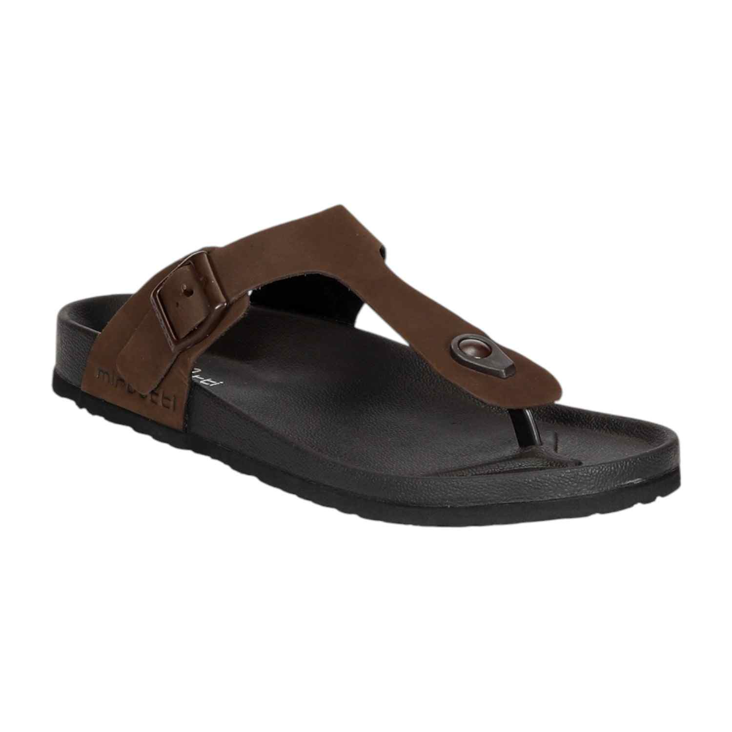 Men Dark Brown Thongs with Buckle Strap