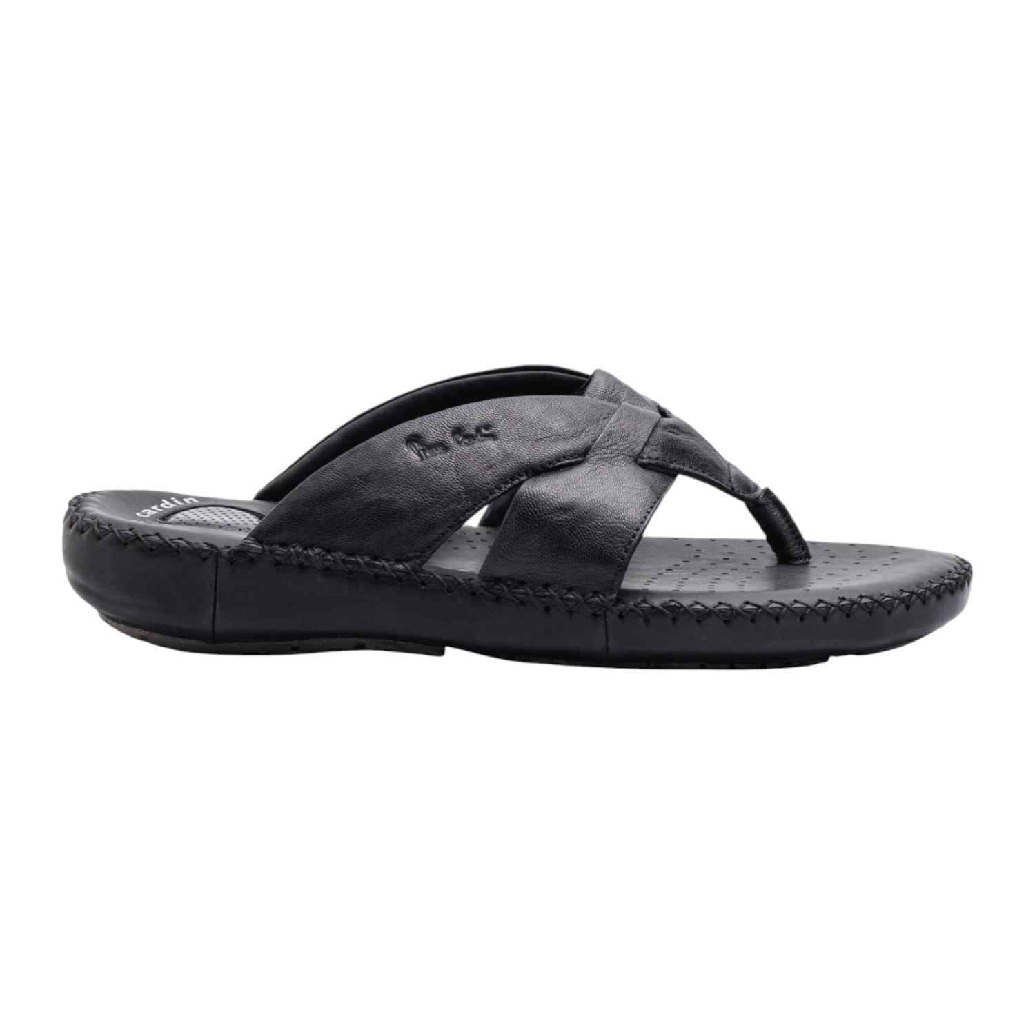 Pierre Cardin | Men's leather Thong Black|2