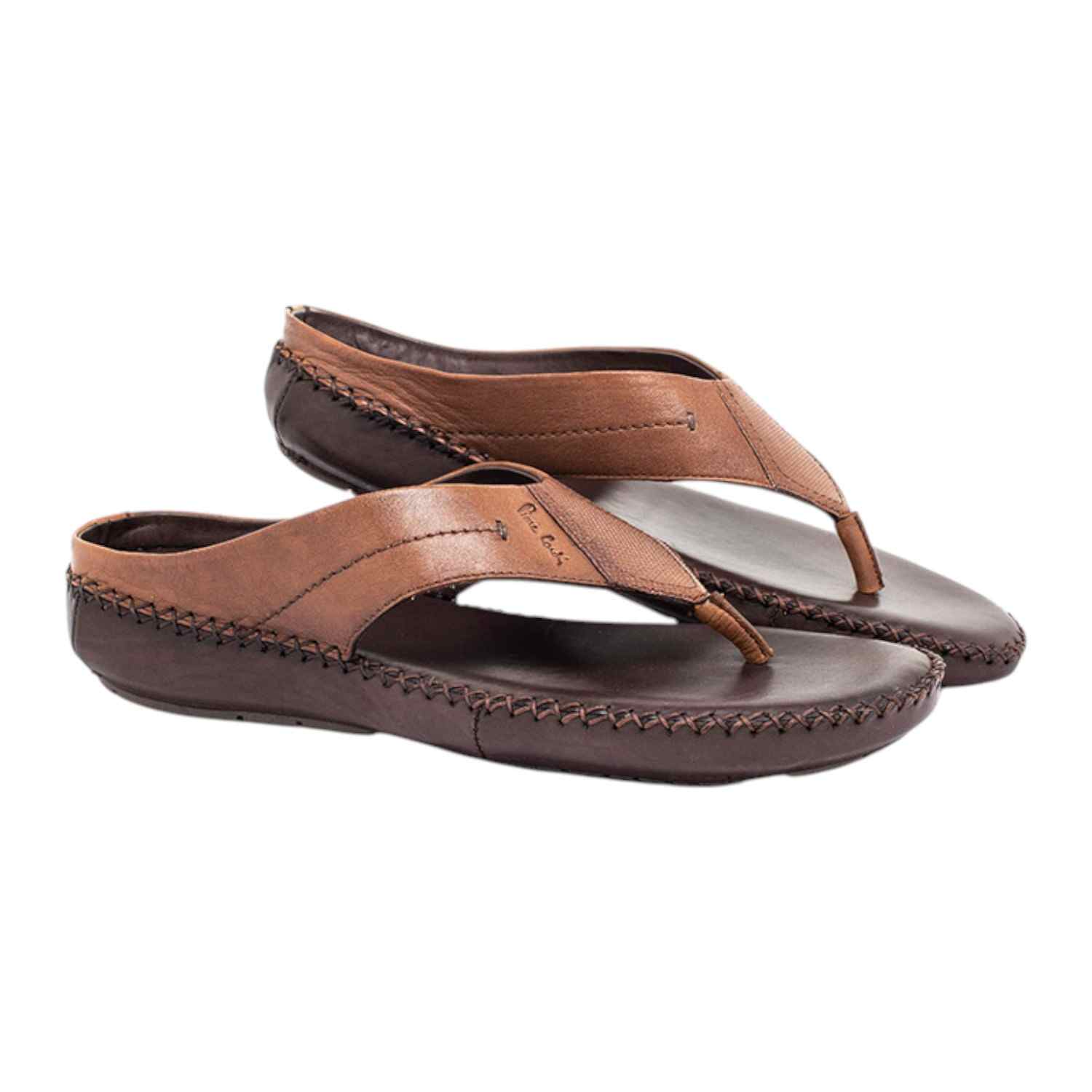 Men's leather Thong Tan
