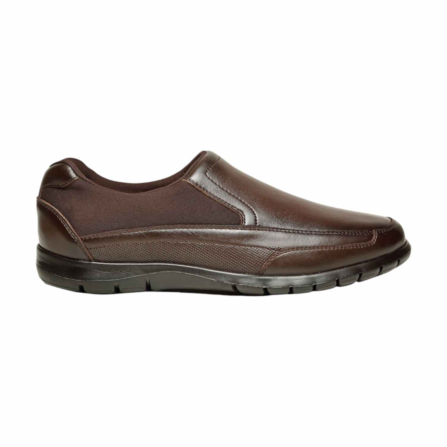 Men Brown Leather Diabetes Reflex-Zone Slip-On Shoes