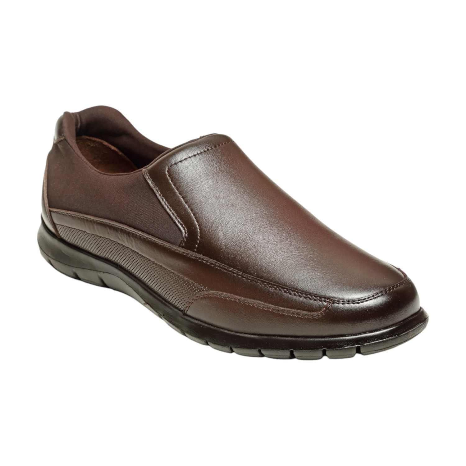 Men Brown Leather Diabetes Reflex-Zone Slip-On Shoes