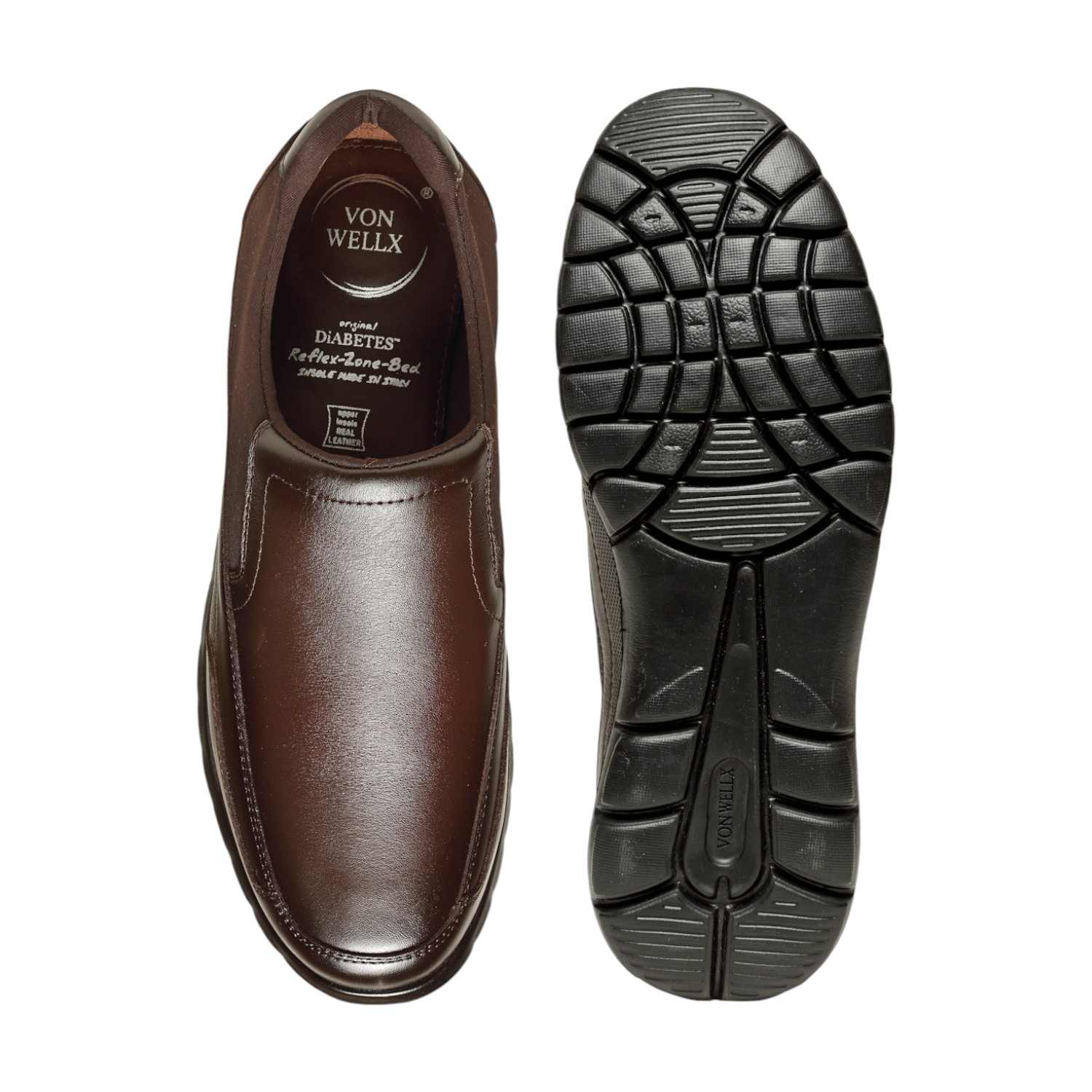 Men Brown Leather Diabetes Reflex-Zone Slip-On Shoes