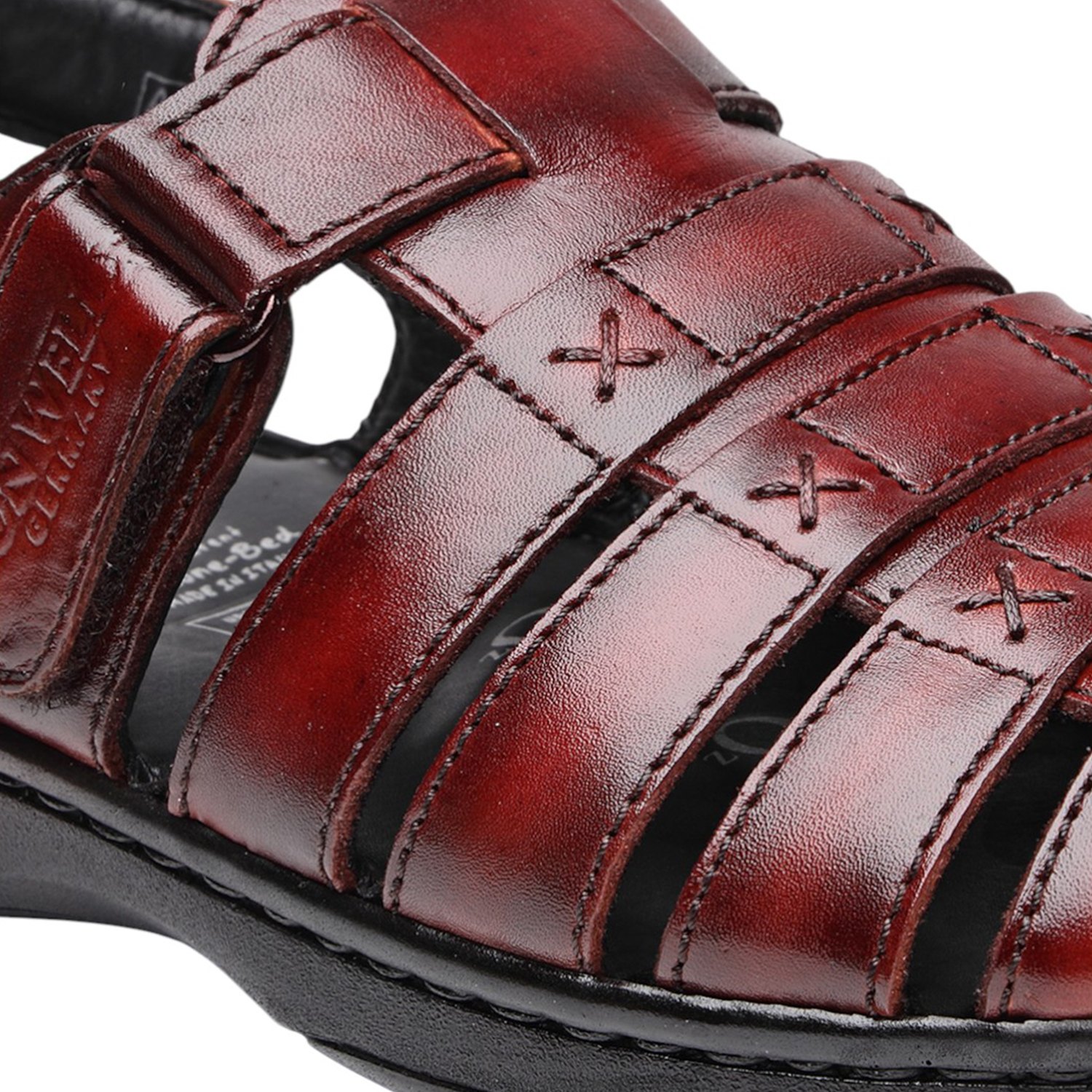Men Wine Red Leather Closed-Toe Fisherman Sandals