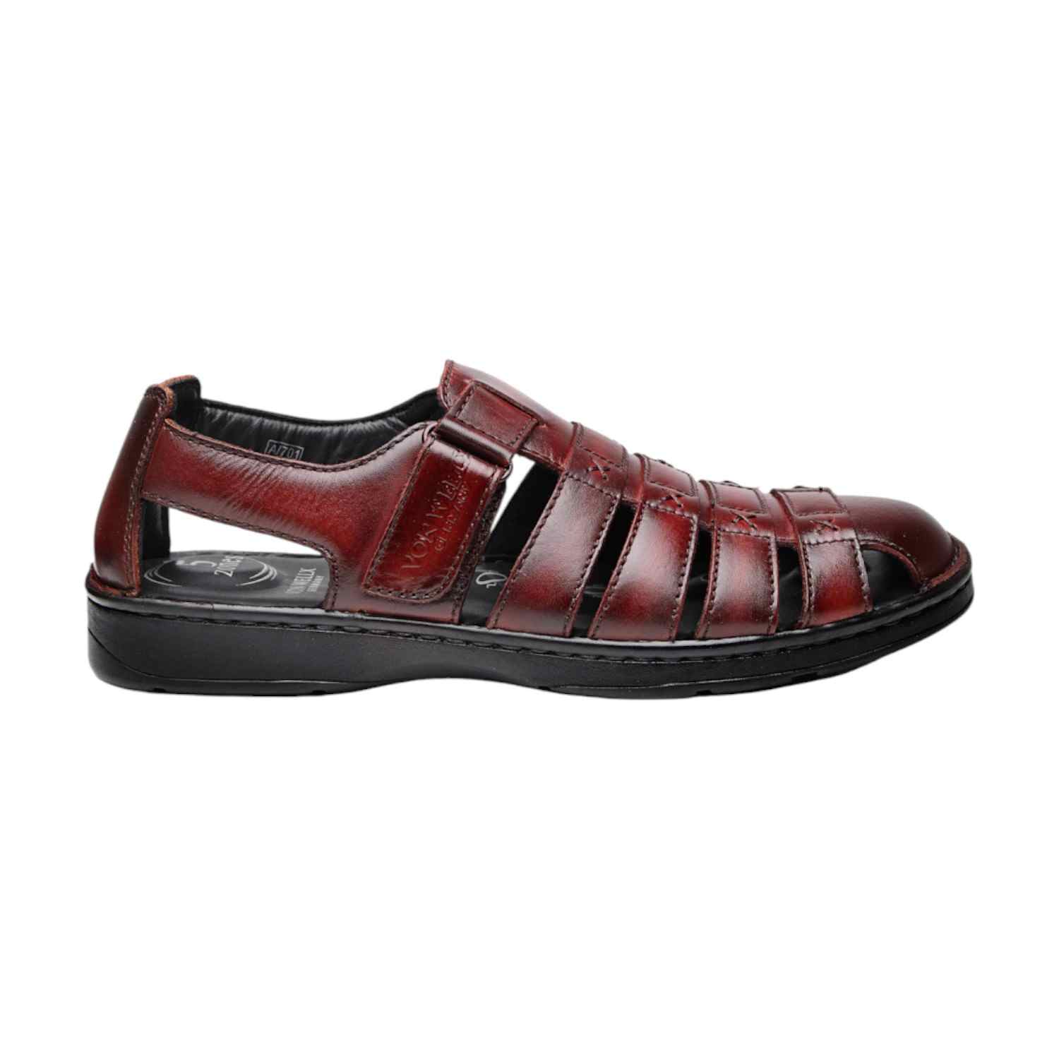 Men Wine Red Leather Closed-Toe Fisherman Sandals