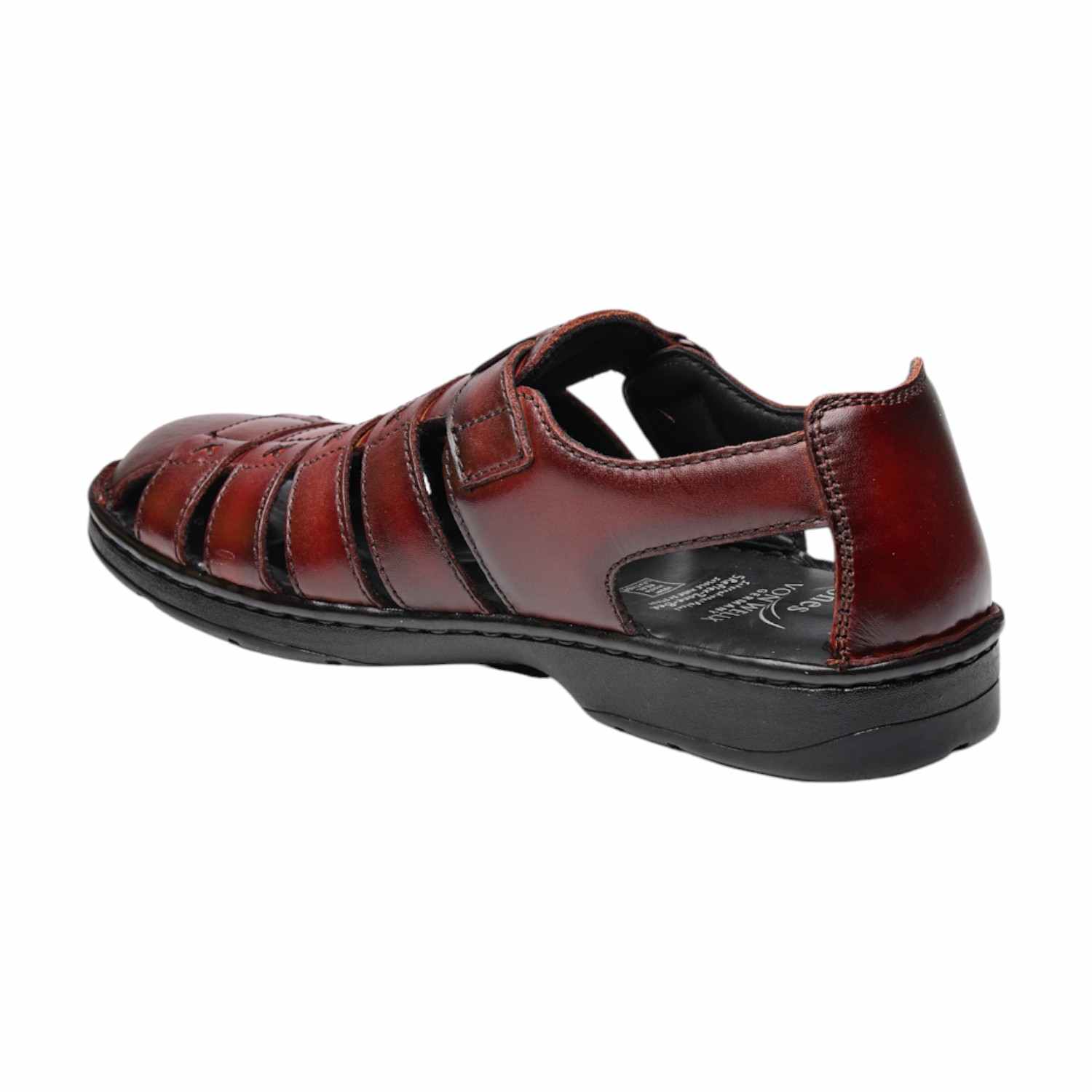Men Wine Red Leather Closed-Toe Fisherman Sandals