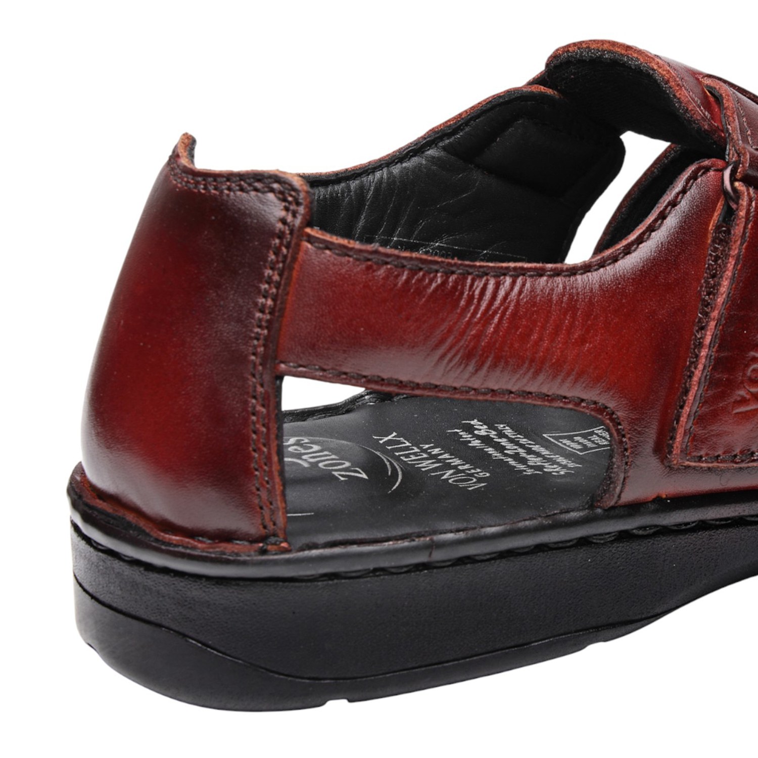 Men Wine Red Leather Closed-Toe Fisherman Sandals