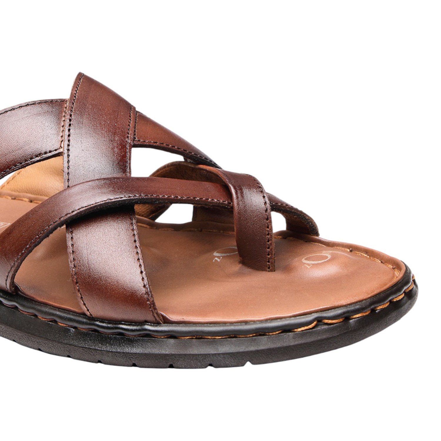 Men Brown Cross-Strap Leather Sandals with 5-Zone Comfort