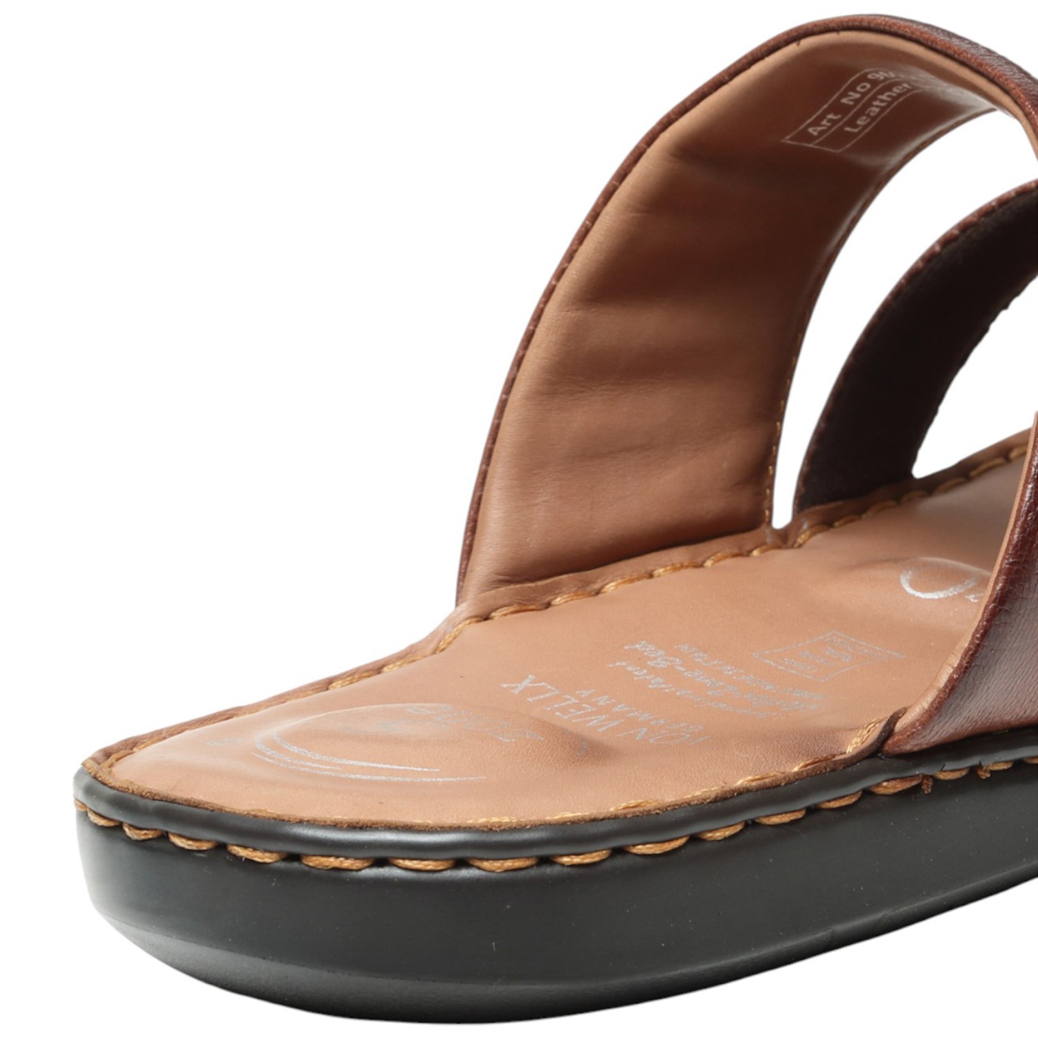 Men Brown Leather Toe-Ring & Cross-Strap Slip-On Sandals