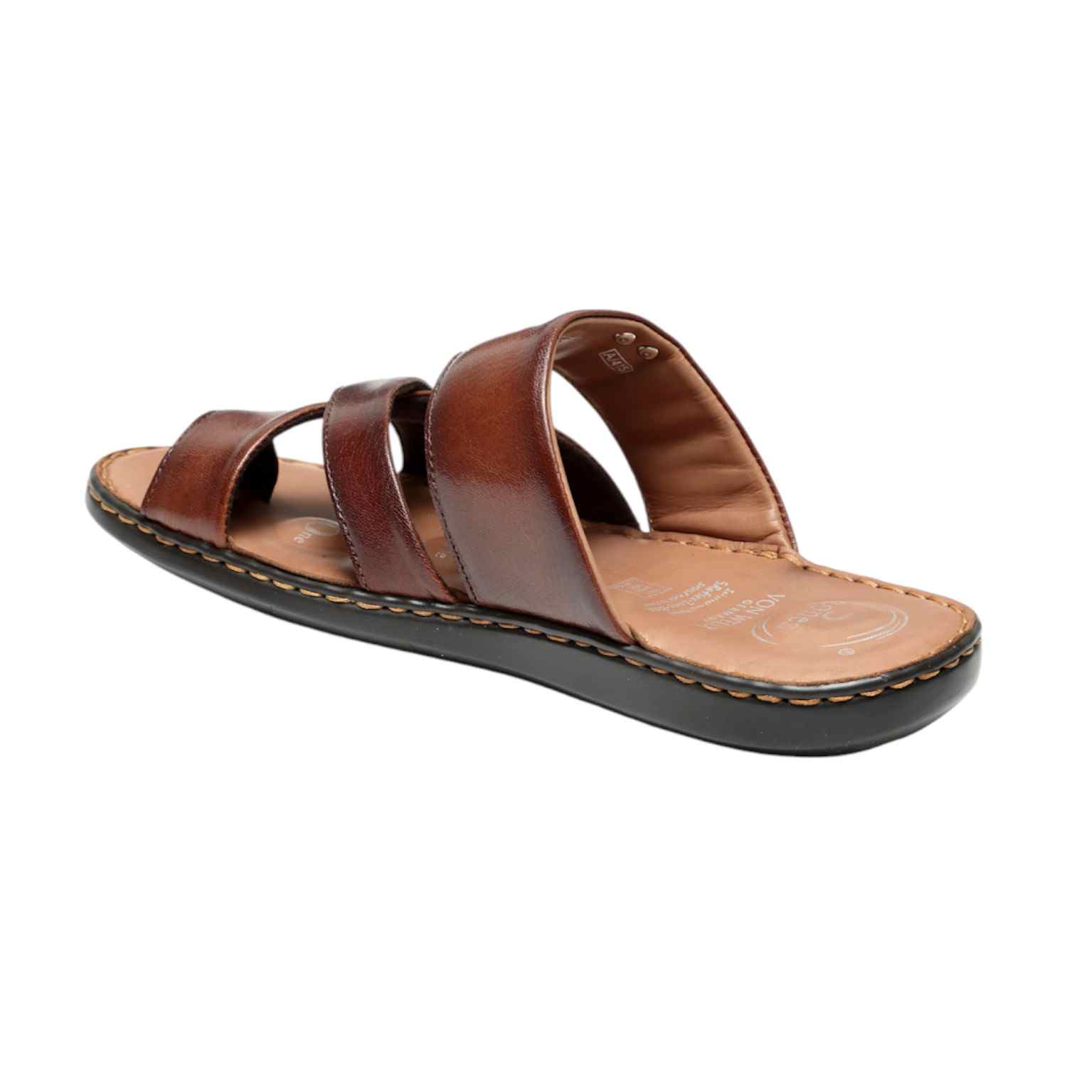 Men Brown Leather Toe-Ring & Cross-Strap Slip-On Sandals