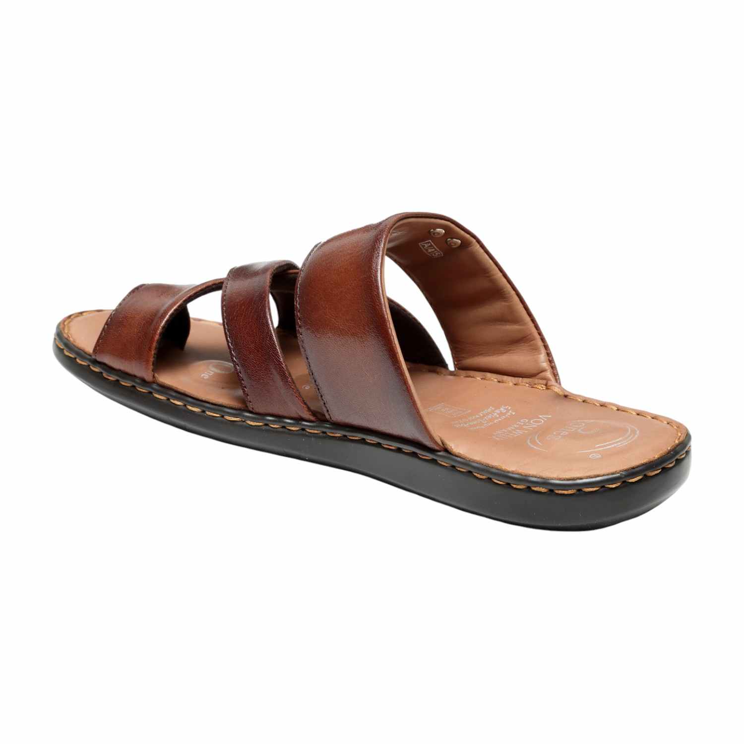 Men Brown Leather Toe-Ring & Cross-Strap Slip-On Sandals